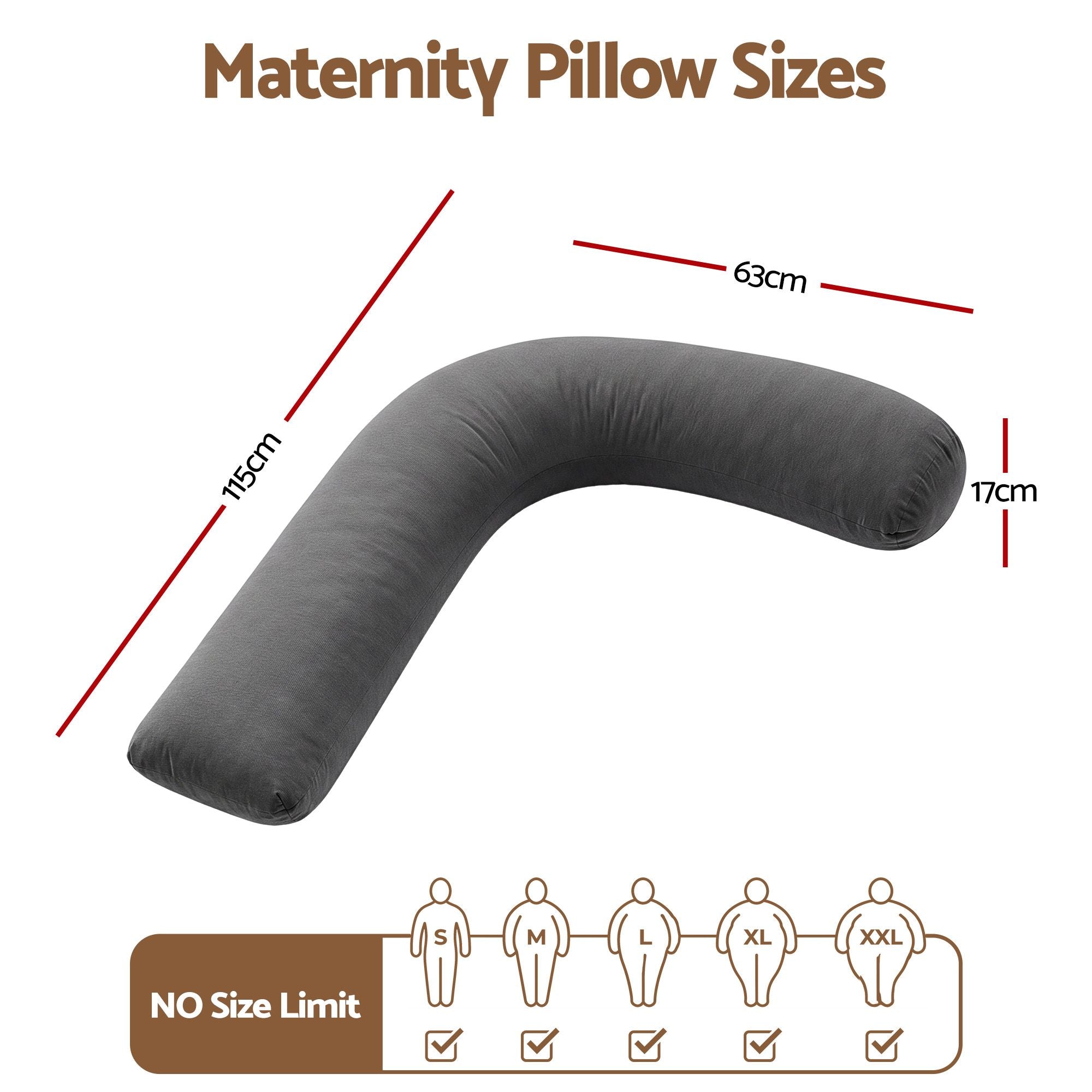 Giselle Bedding Pillow for Side Sleeping L-Shaped Maternity Body Pillow Grey
