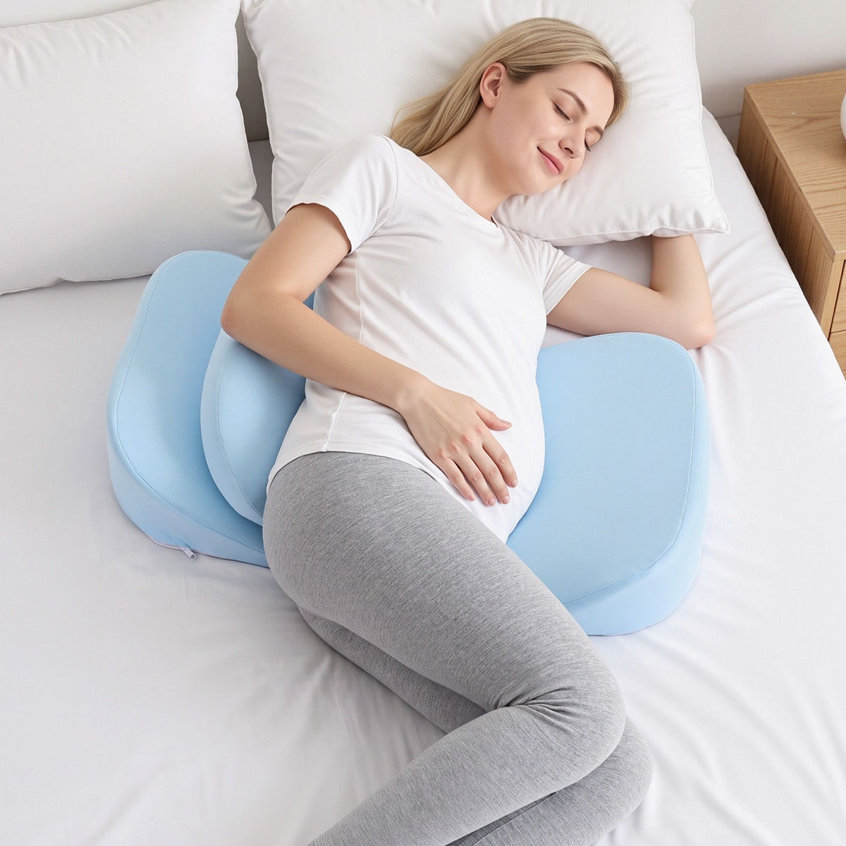 Giselle Memory Foam Pregnancy Pillow Adjustable Concave Curve Blue