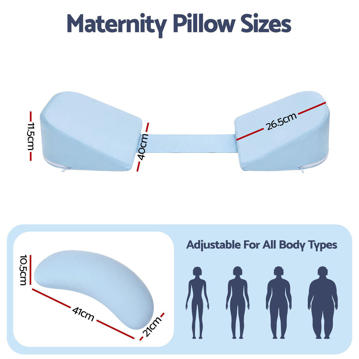 Giselle Memory Foam Pregnancy Pillow Adjustable Concave Curve Blue