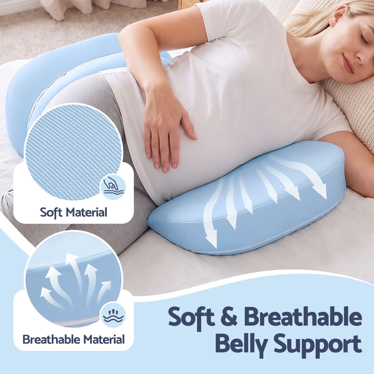 Giselle Memory Foam Pregnancy Pillow Adjustable Concave Curve Blue