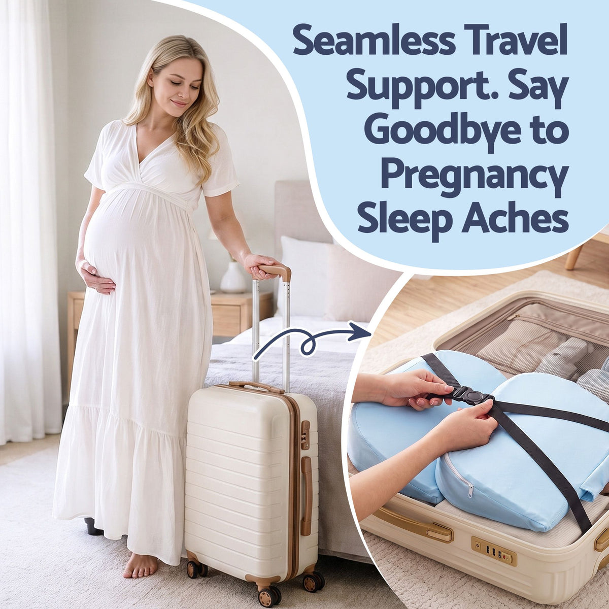Giselle Memory Foam Pregnancy Pillow Adjustable Concave Curve Blue