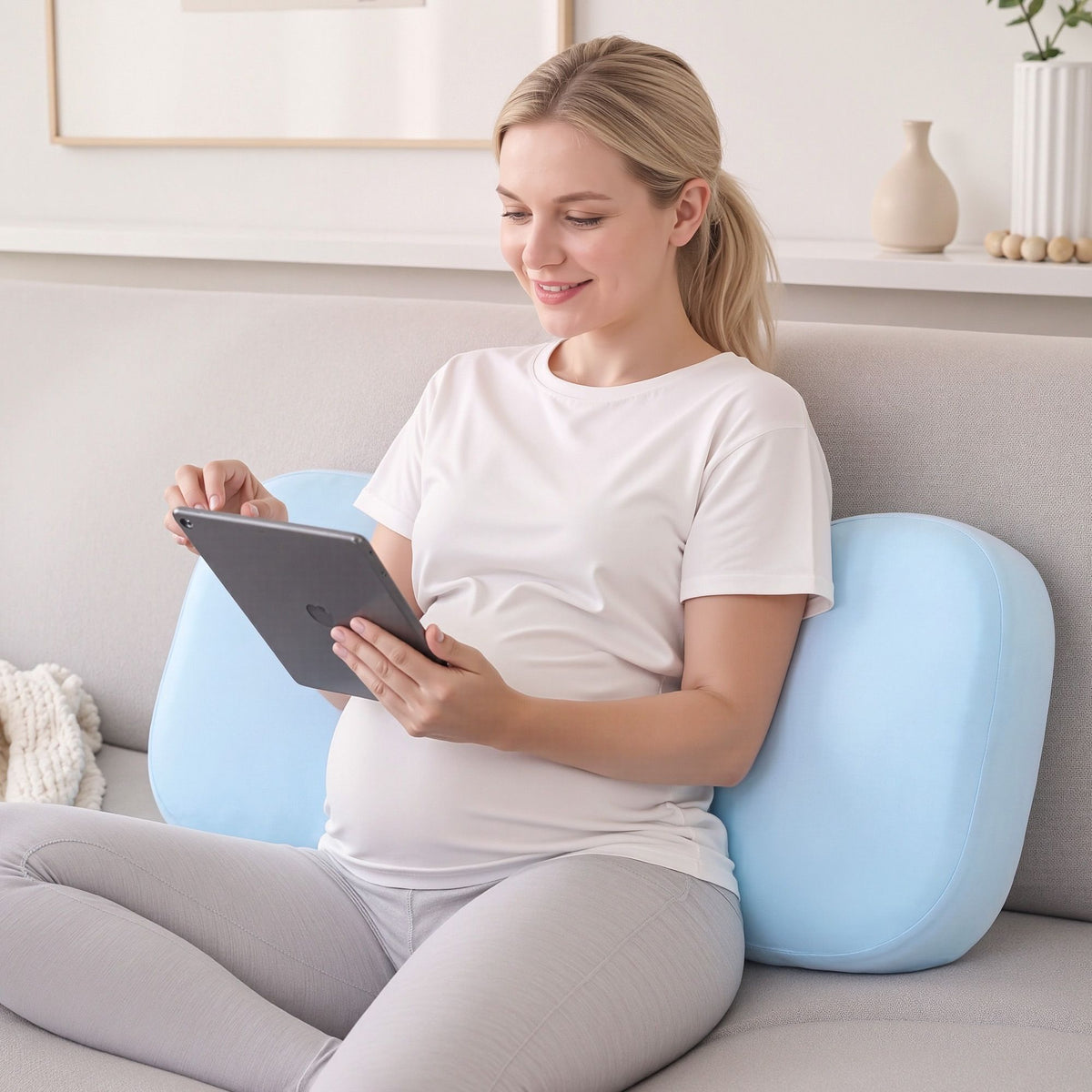 Giselle Memory Foam Pregnancy Pillow Adjustable Concave Curve Blue
