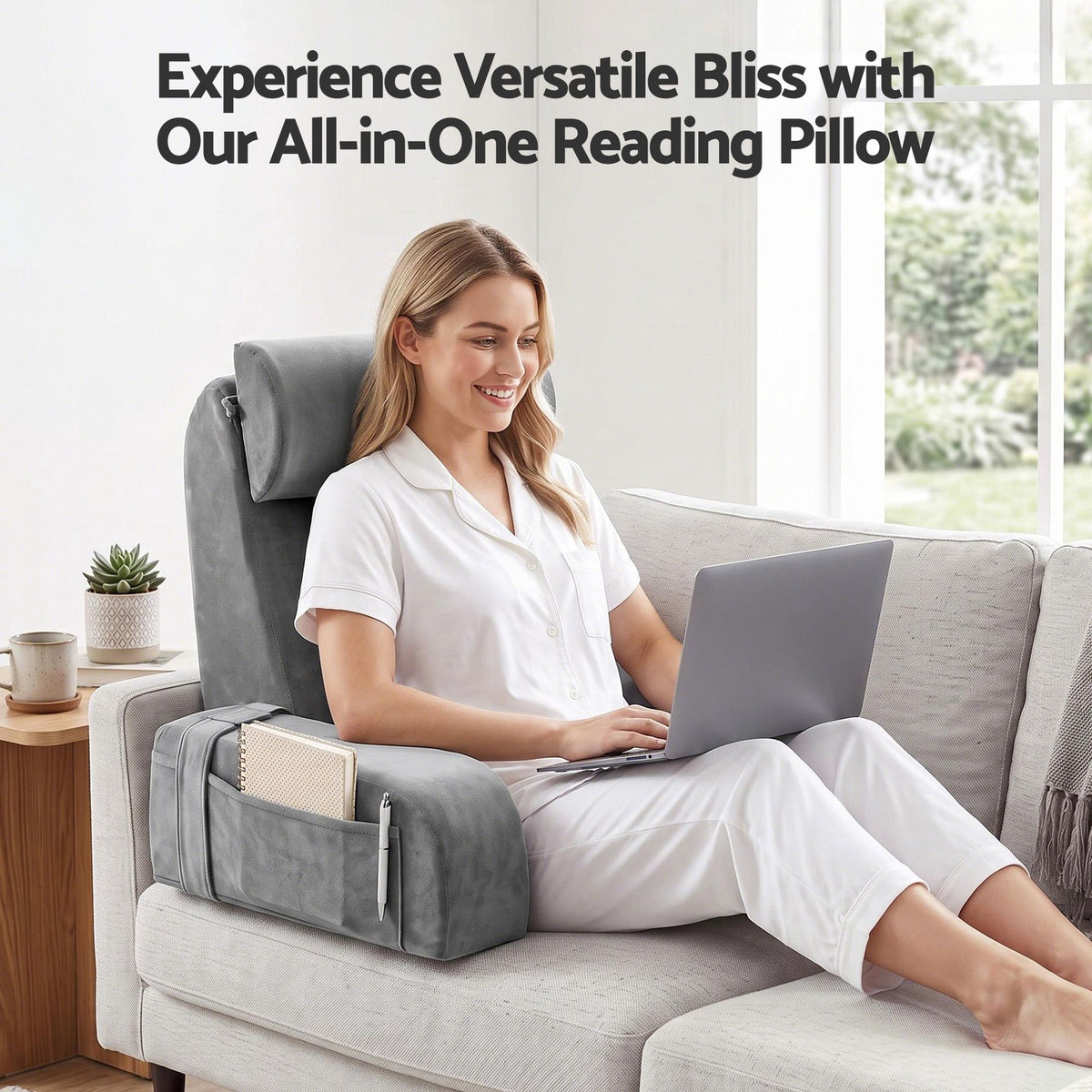 Giselle Reading Pillow For Bed With Non-Sag Solid Memory Foam and Washable Cover