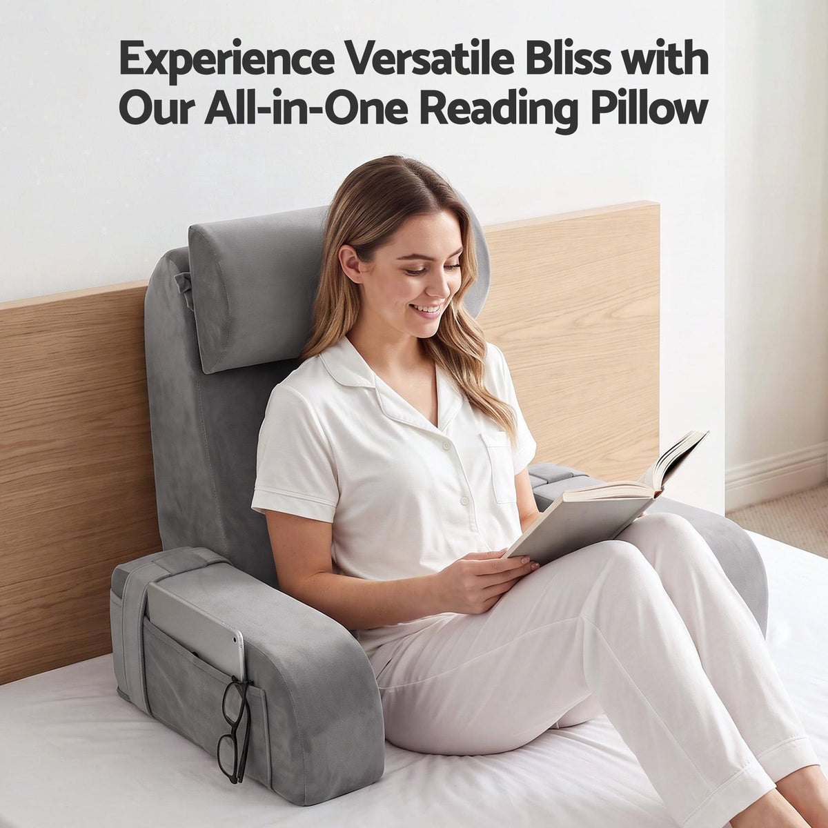 Giselle Reading Pillow For Bed With Non-Sag Solid Memory Foam and Washable Cover