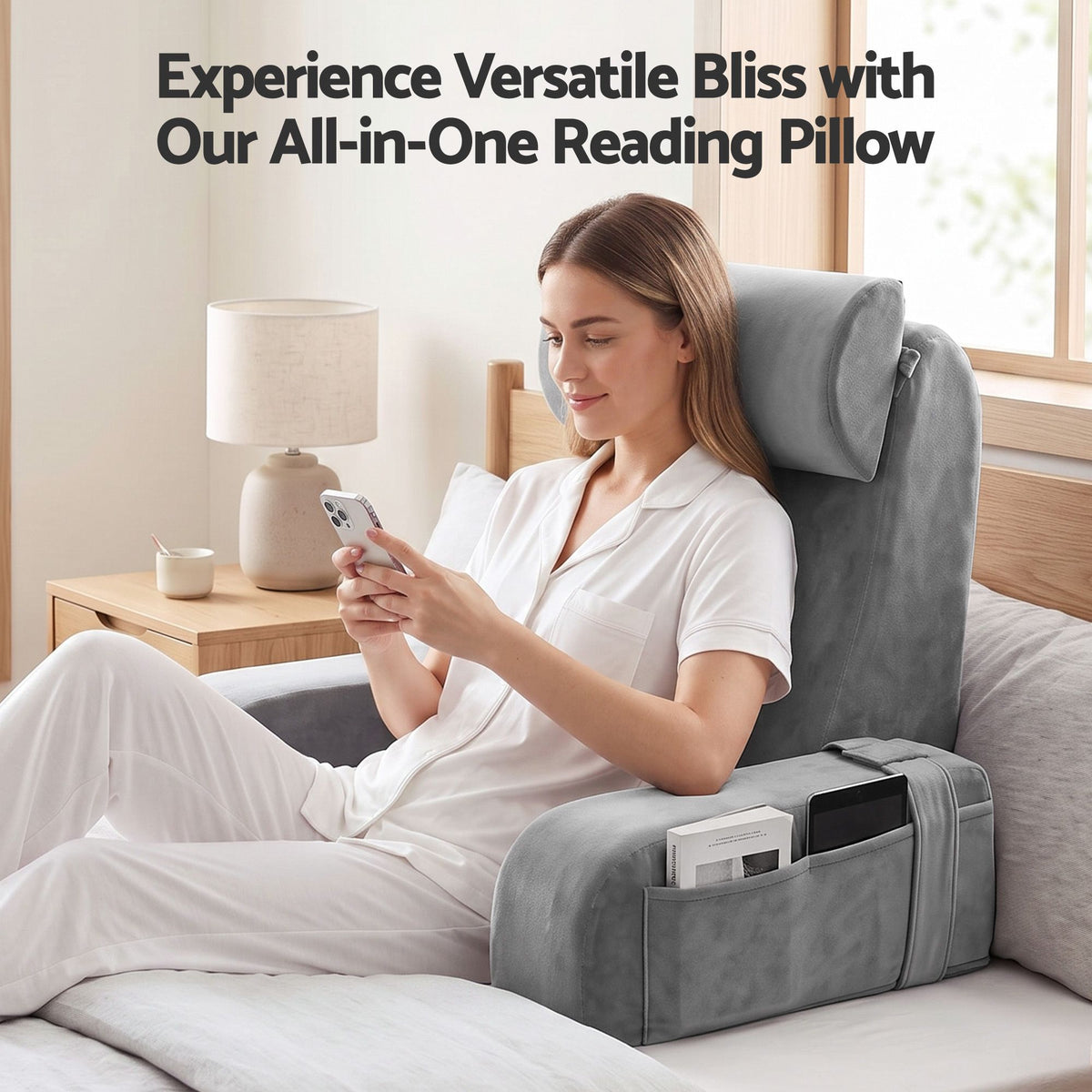 Giselle Reading Pillow For Bed With Non-Sag Solid Memory Foam and Washable Cover