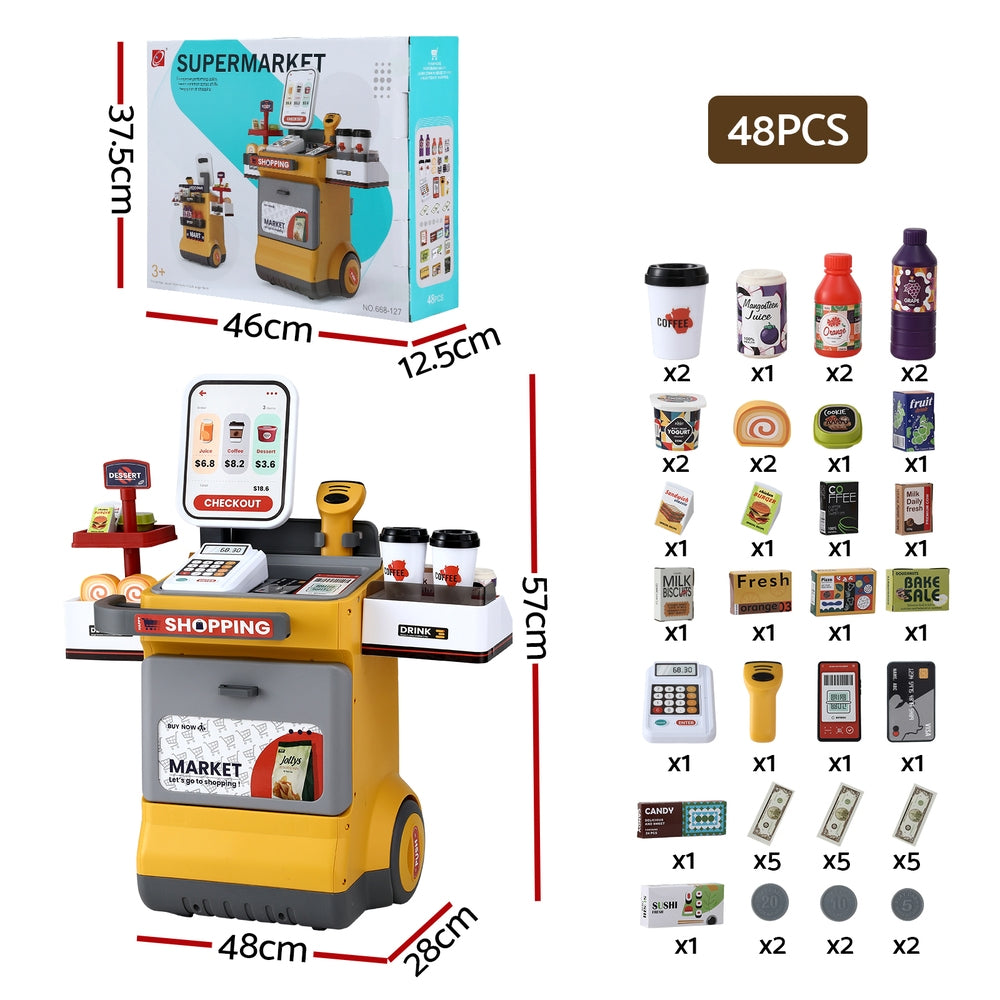 Keezi Kids Pretend Playset Supermarket Shopping Role Play Toy Cash Food 48PCS