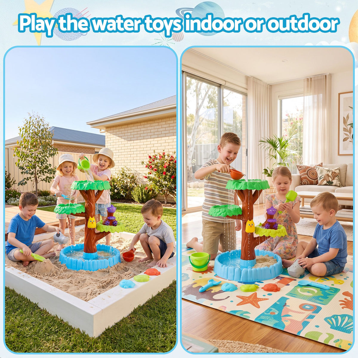 Keezi 62cm Kids Tree Water Table Sandpit Play Set with Shovels Molds Sand Toy