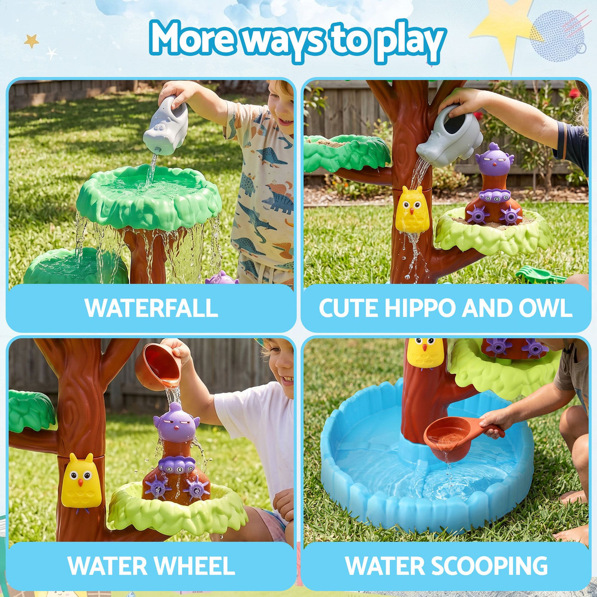 Keezi 62cm Kids Tree Water Table Sandpit Play Set with Shovels Molds Sand Toy