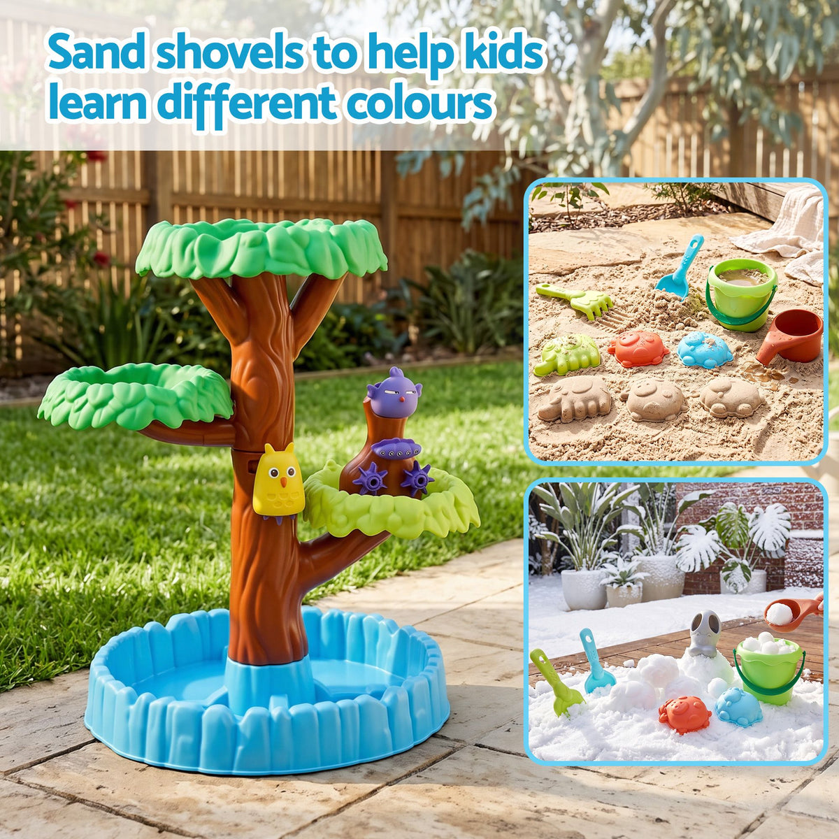 Keezi 62cm Kids Tree Water Table Sandpit Play Set with Shovels Molds Sand Toy