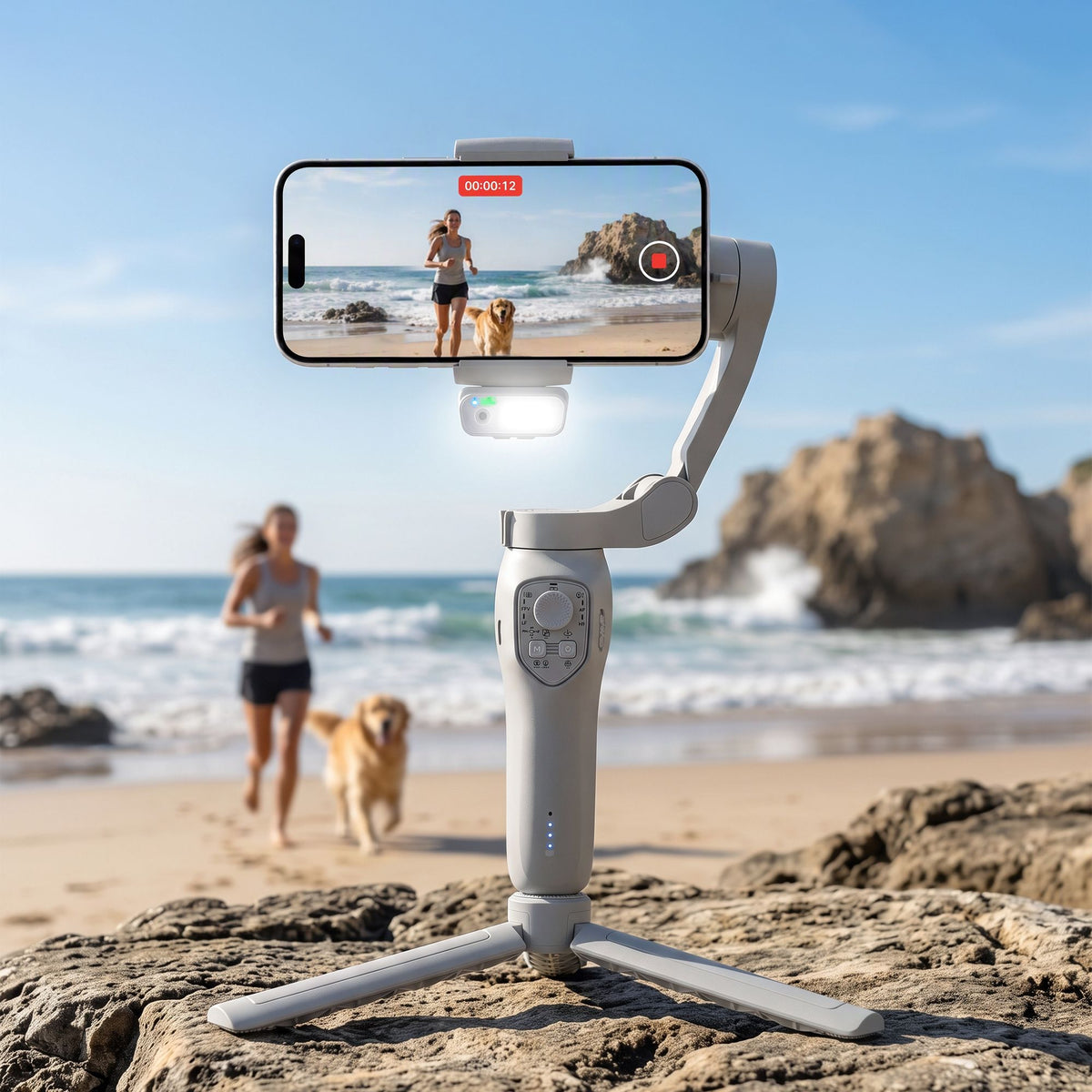Devanti 3-Axis Gimbal Stabilizer for Smartphone & Tripod AI Tracking Fill Light