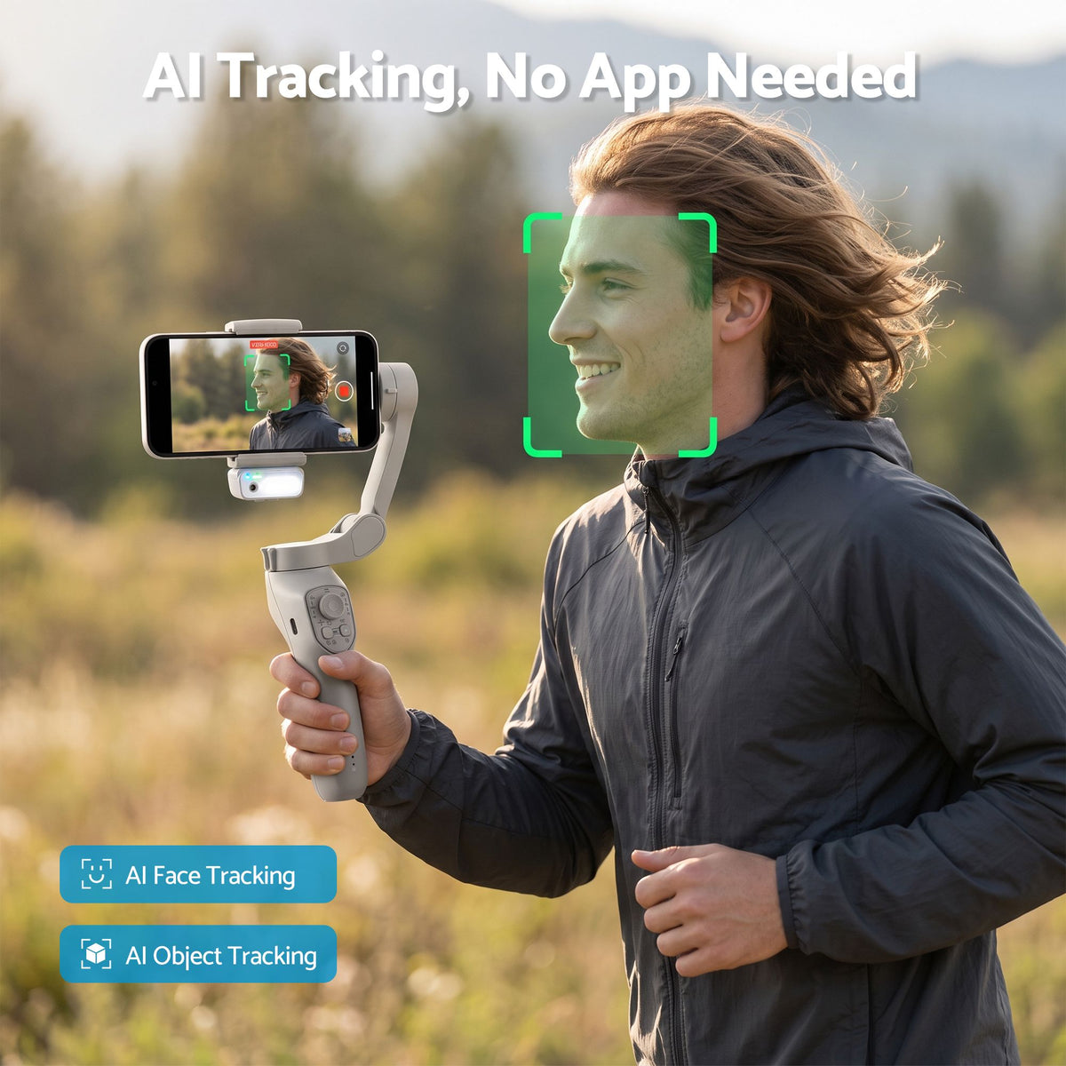 Devanti 3-Axis Gimbal Stabilizer for Smartphone & Tripod AI Tracking Fill Light