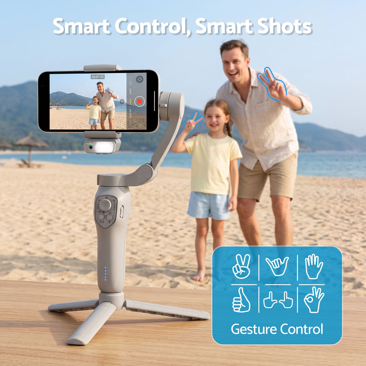 Devanti 3-Axis Gimbal Stabilizer for Smartphone & Tripod AI Tracking Fill Light