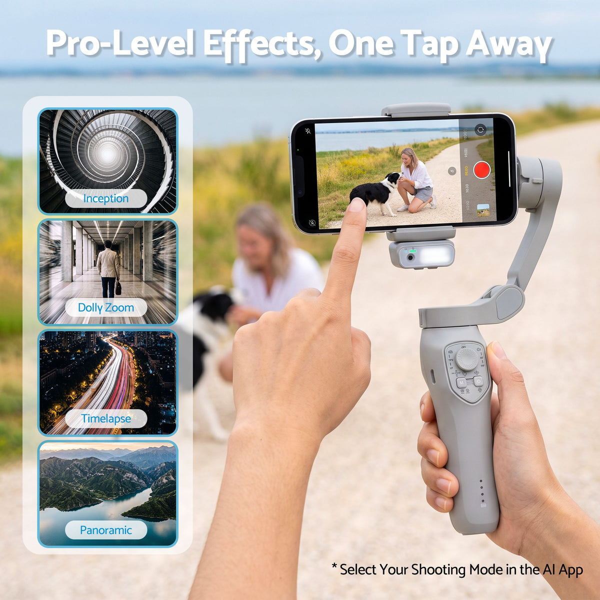 Devanti 3-Axis Gimbal Stabilizer for Smartphone & Tripod AI Tracking Fill Light