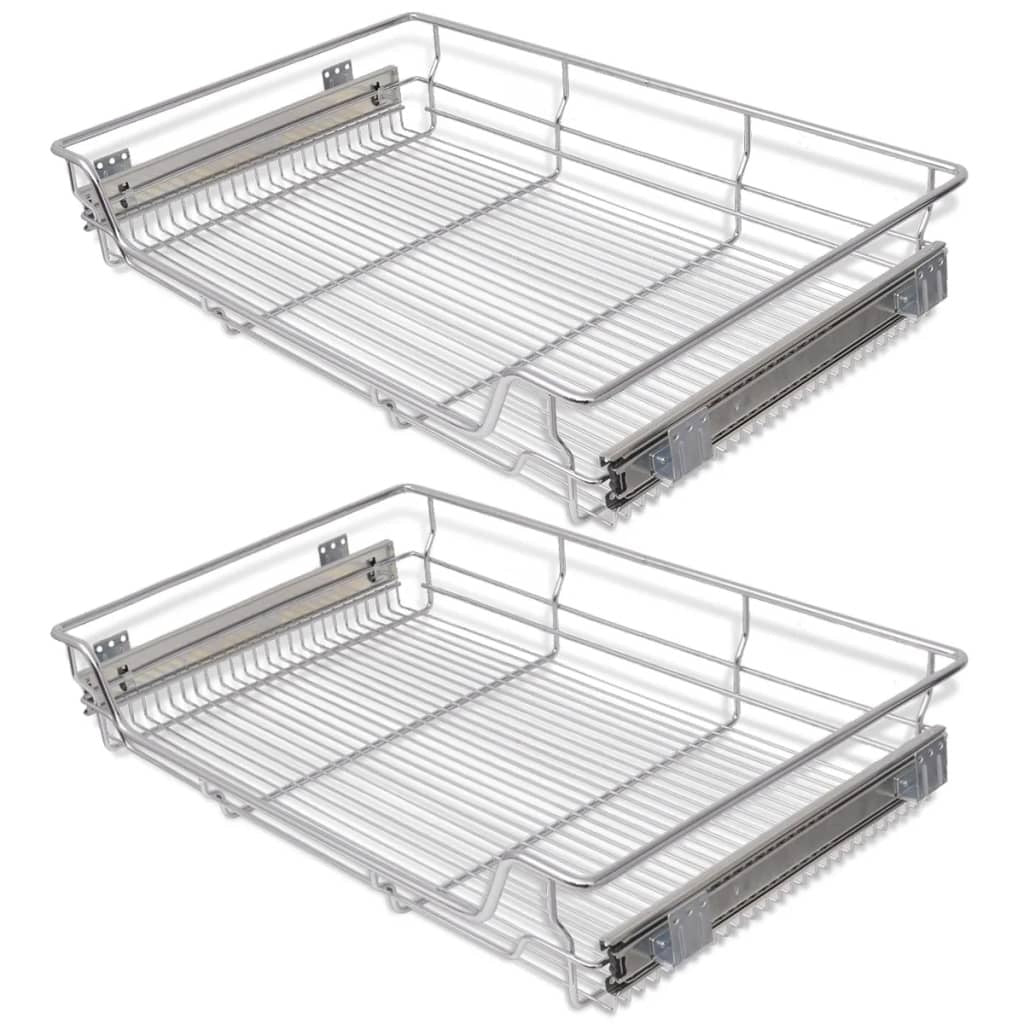 Pull-Out Wire Baskets 2 pcs 800mm Kitchen Cabinet Drawer Chrome Steel Silver