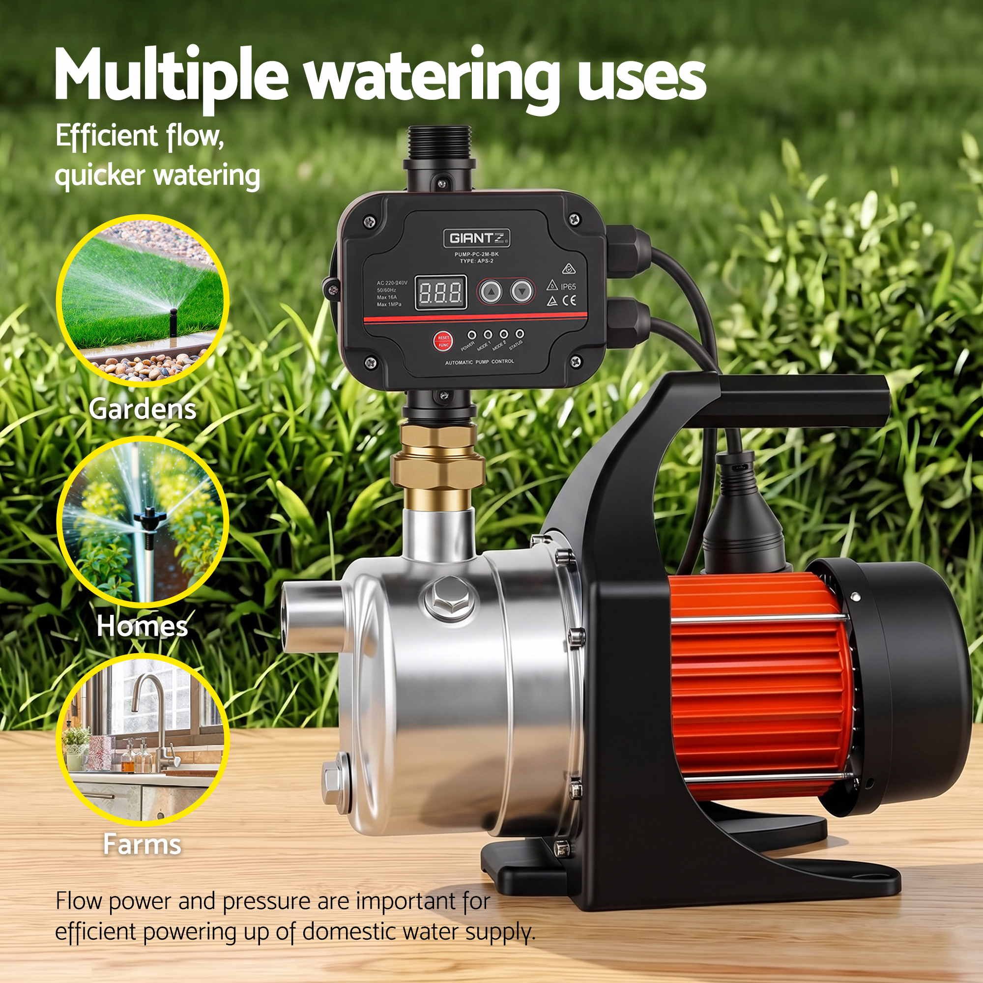 Giantz Garden Water Pump Auto Controller Tank Rain Farm Irrigation 1500W Max