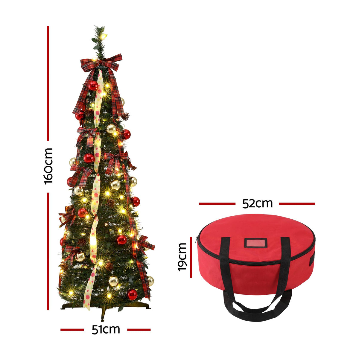 Jingle Jollys Pop Up Christmas Tree Pre Decorated Artificial 160cm