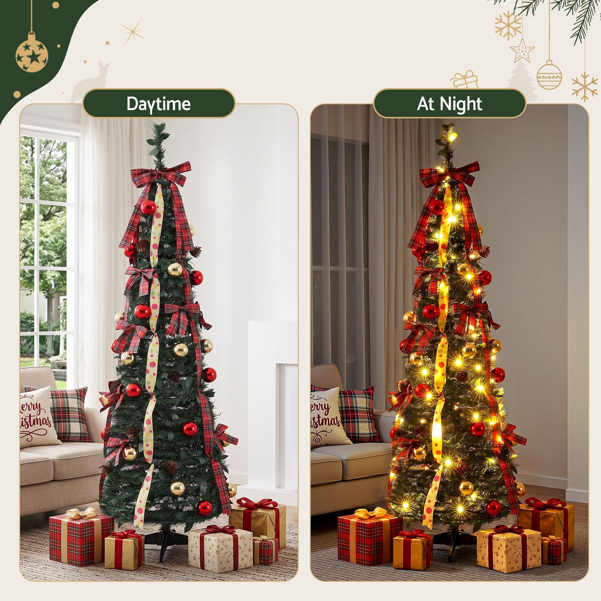 Jingle Jollys Pop Up Christmas Tree Pre Decorated Artificial 160cm