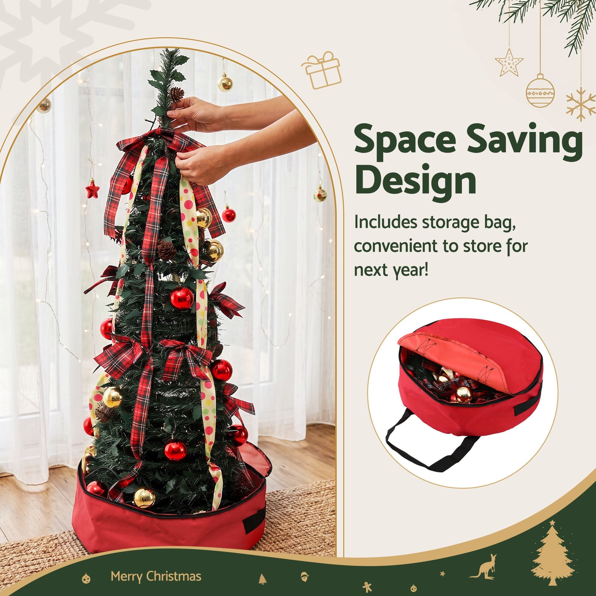 Jingle Jollys Pop Up Christmas Tree Pre Decorated Artificial 160cm