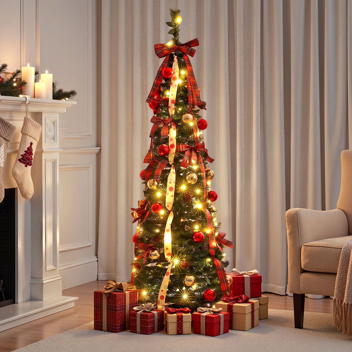 Jingle Jollys Pop Up Christmas Tree Pre Decorated Artificial 160cm