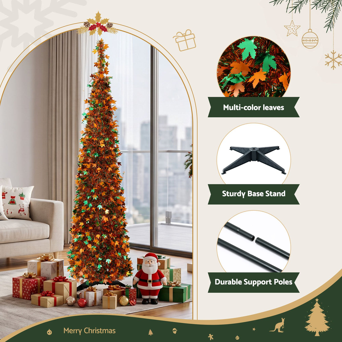 Jingle Jollys 160cm Pop Up Artificial Christmas Tree Golden Maple Leaf