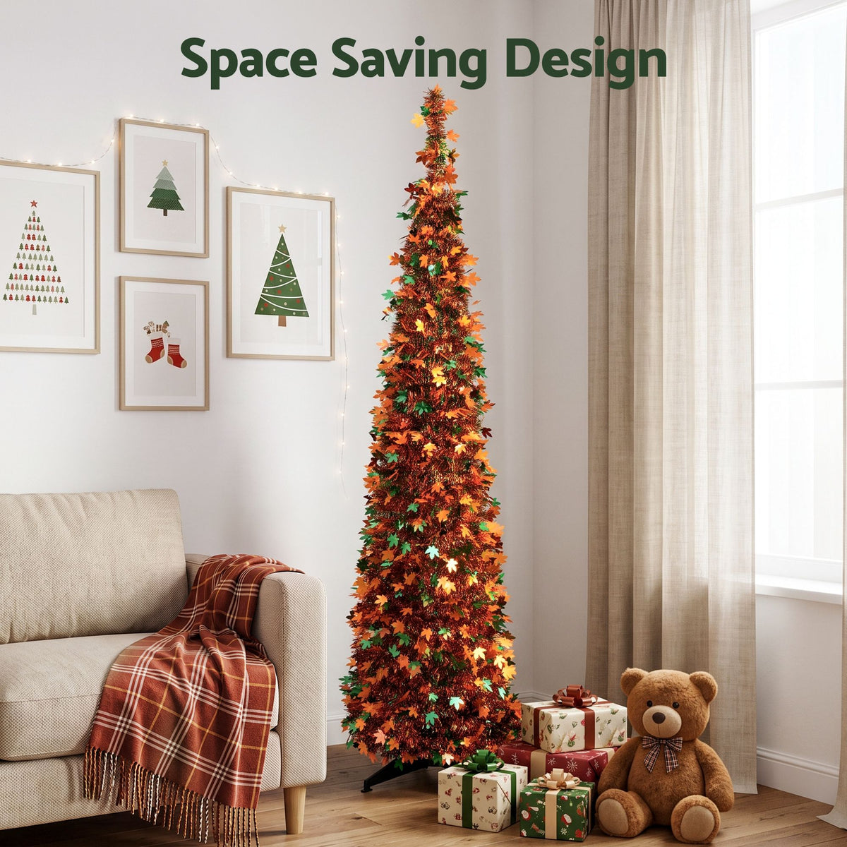 Jingle Jollys 160cm Pop Up Artificial Christmas Tree Golden Maple Leaf
