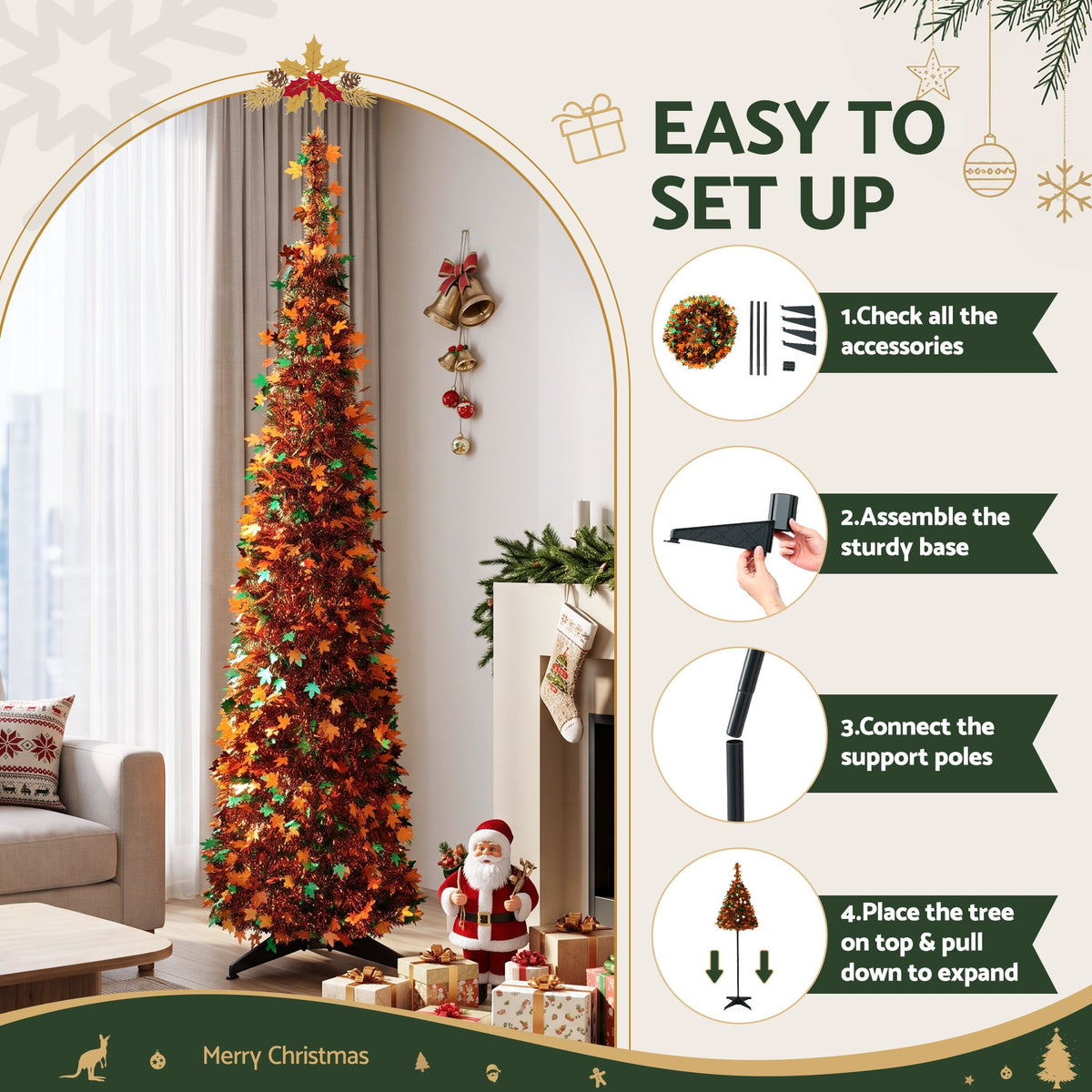 Jingle Jollys 160cm Pop Up Artificial Christmas Tree Golden Maple Leaf