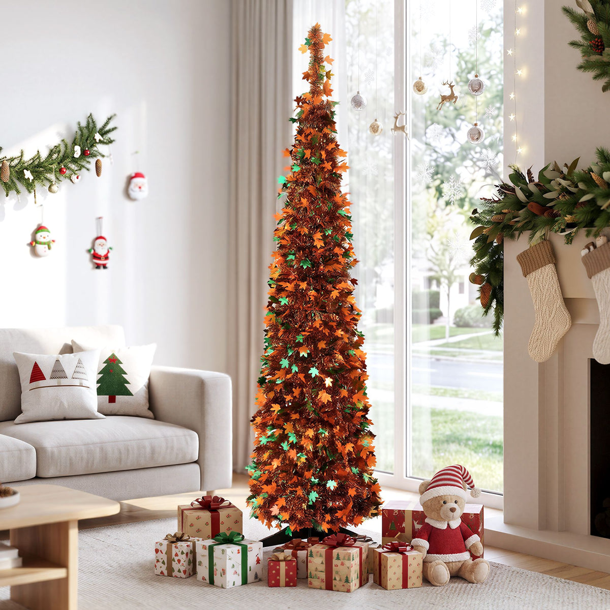 Jingle Jollys 160cm Pop Up Artificial Christmas Tree Golden Maple Leaf