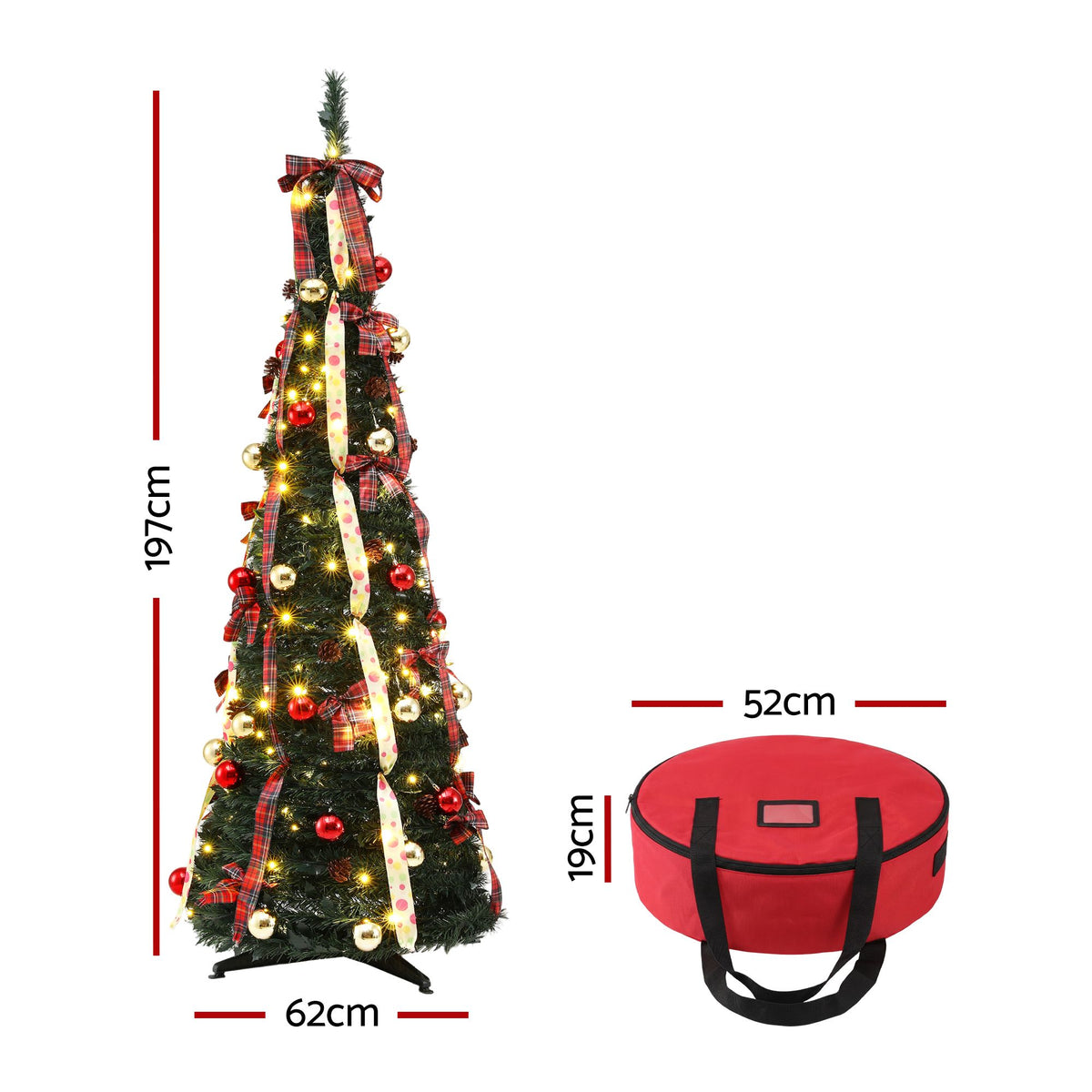 Jingle Jollys Pop Up Christmas Tree Pre Decorated Artificial 197cm