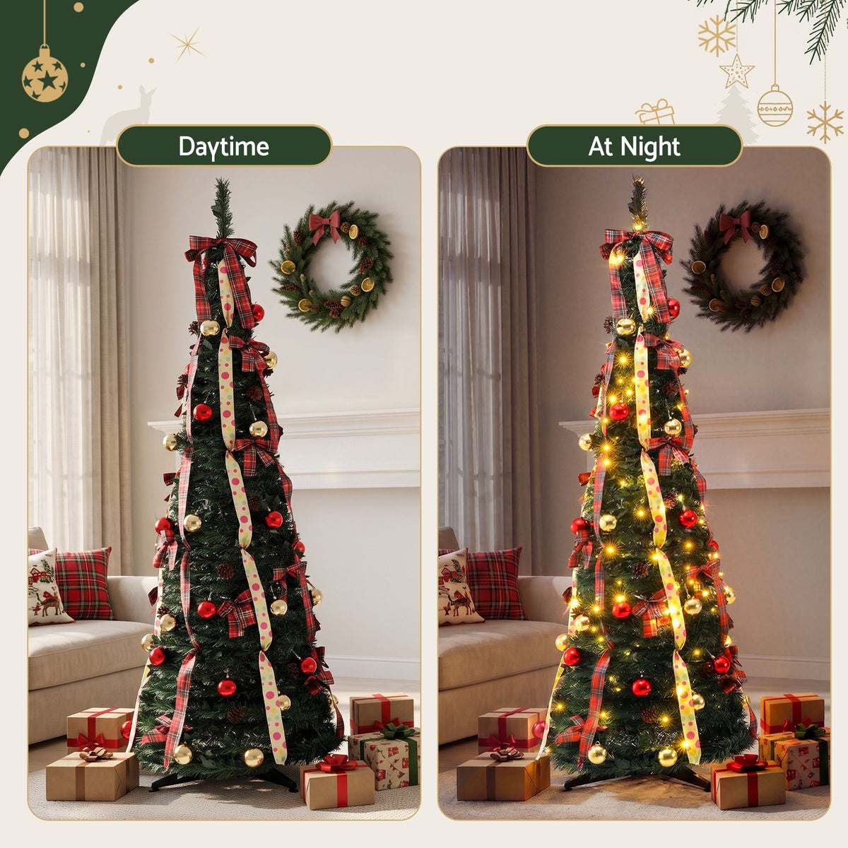 Jingle Jollys Pop Up Christmas Tree Pre Decorated Artificial 197cm