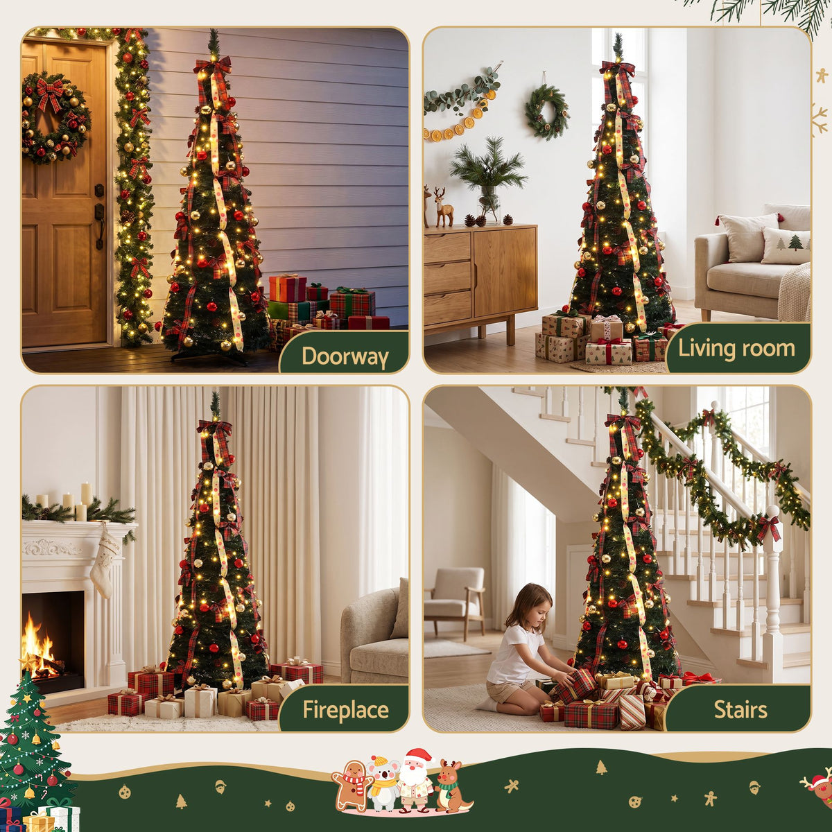 Jingle Jollys Pop Up Christmas Tree Pre Decorated Artificial 197cm