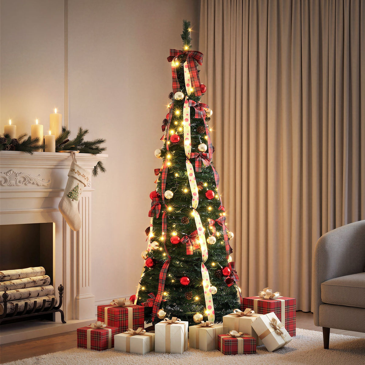 Jingle Jollys Pop Up Christmas Tree Pre Decorated Artificial 197cm