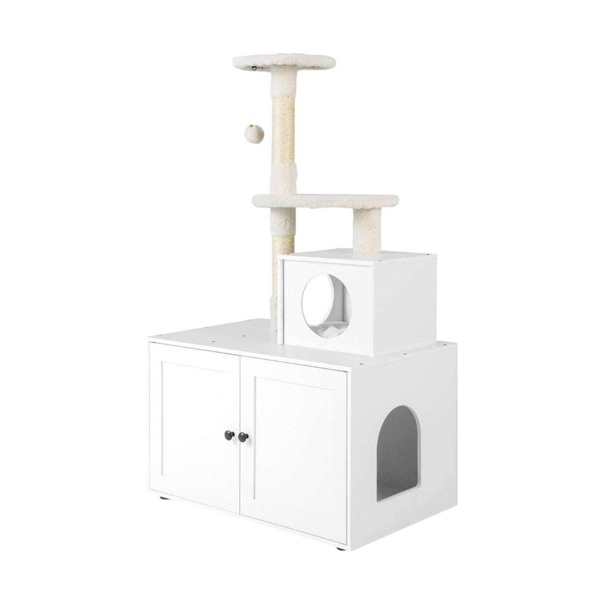 2 in 1 Cat Tree with Litter Box Enclosure Sisal Scratching Posts Cat Condo