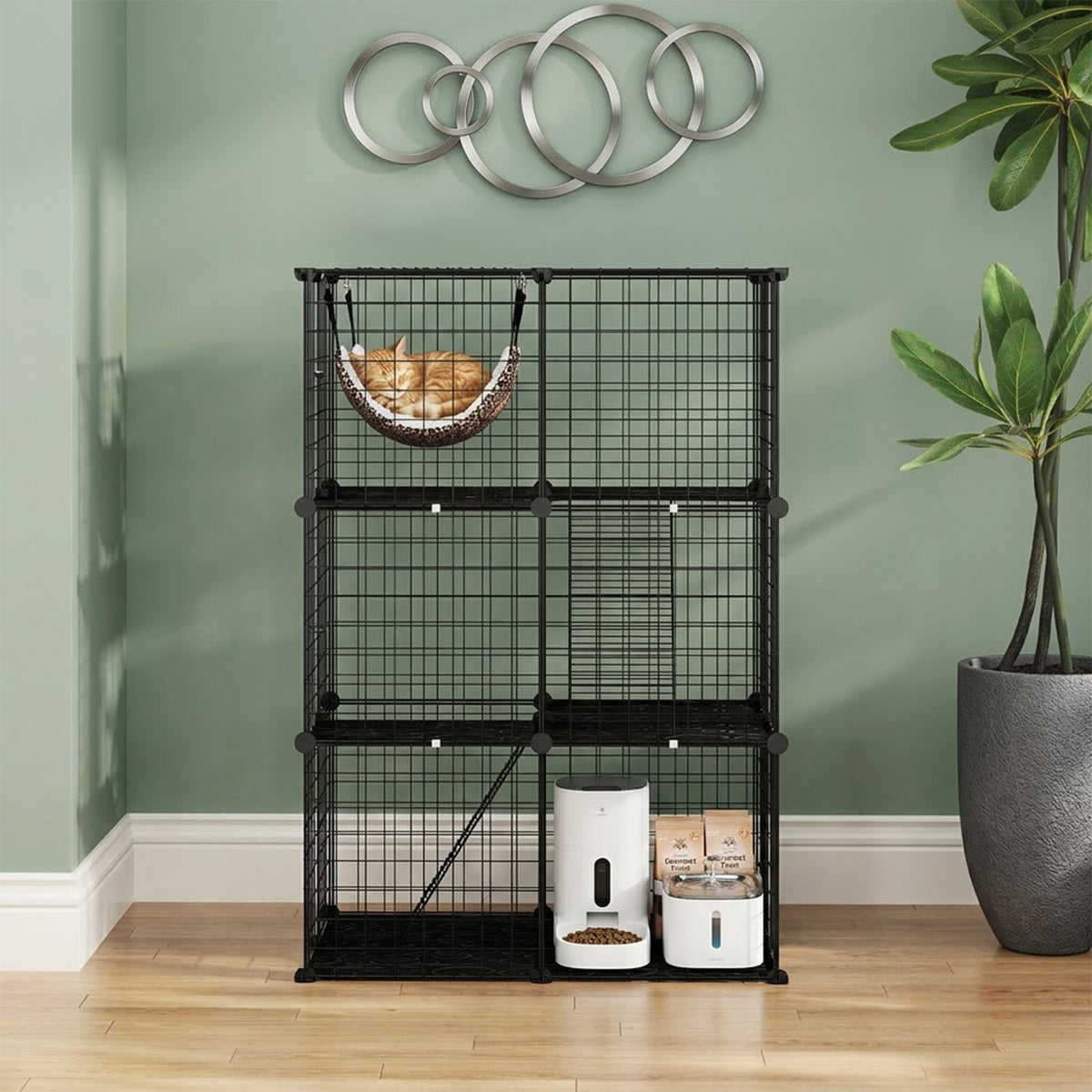 107cm 3 Tier Large Cat Cage with Hammock Sky Window Small Pet Playpen Black