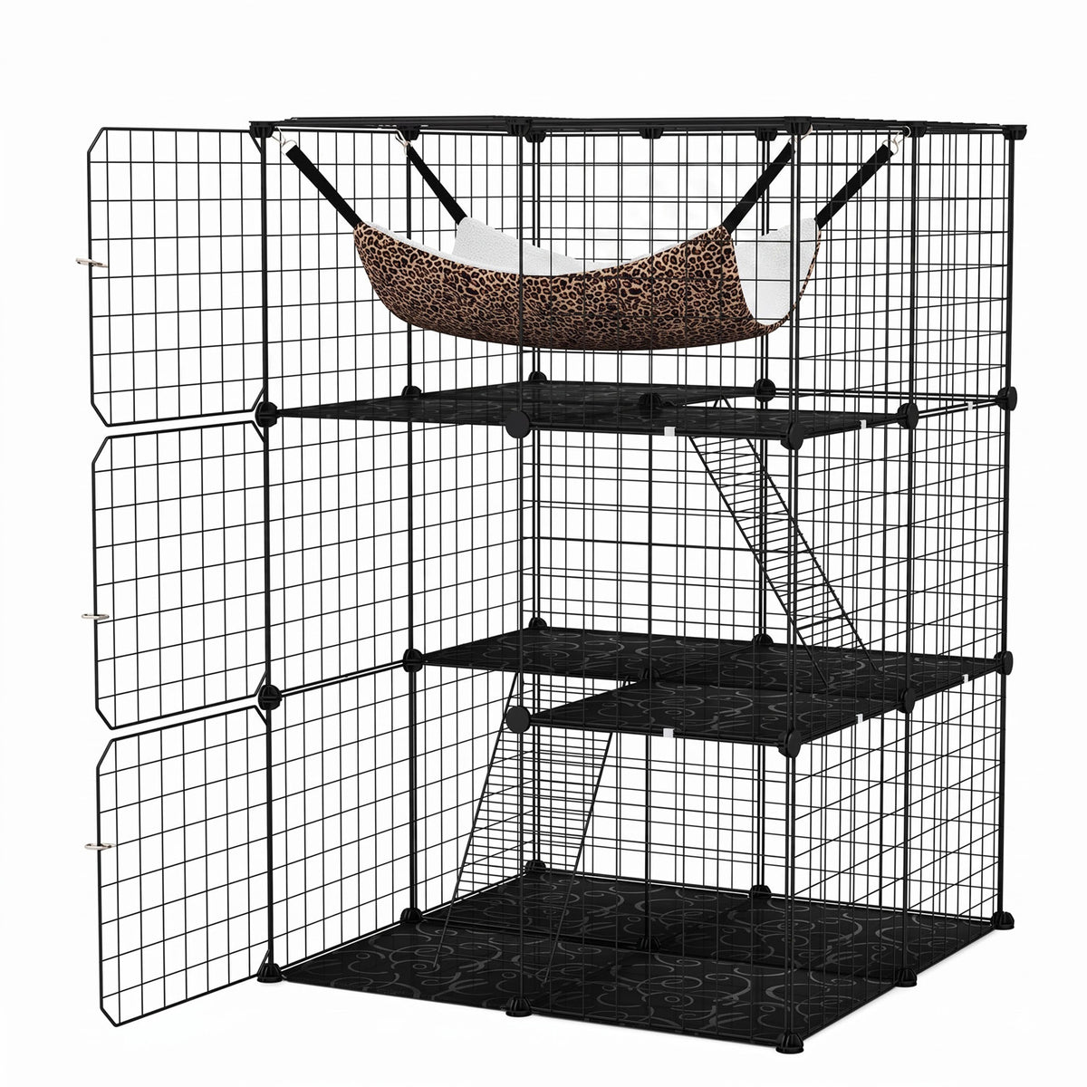 107cm 3 Tier Large Cat Cage with Hammock Sky Window Small Pet Playpen Black
