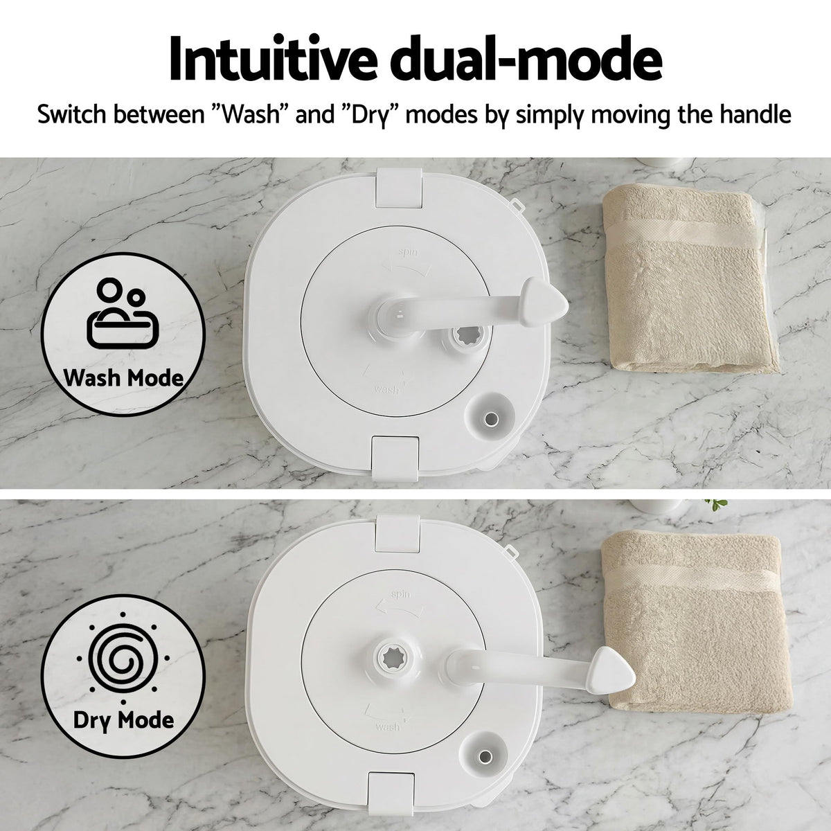 Devanti Portable Washing Machine Manual Spin Dryer Compact for Camping and Caravan