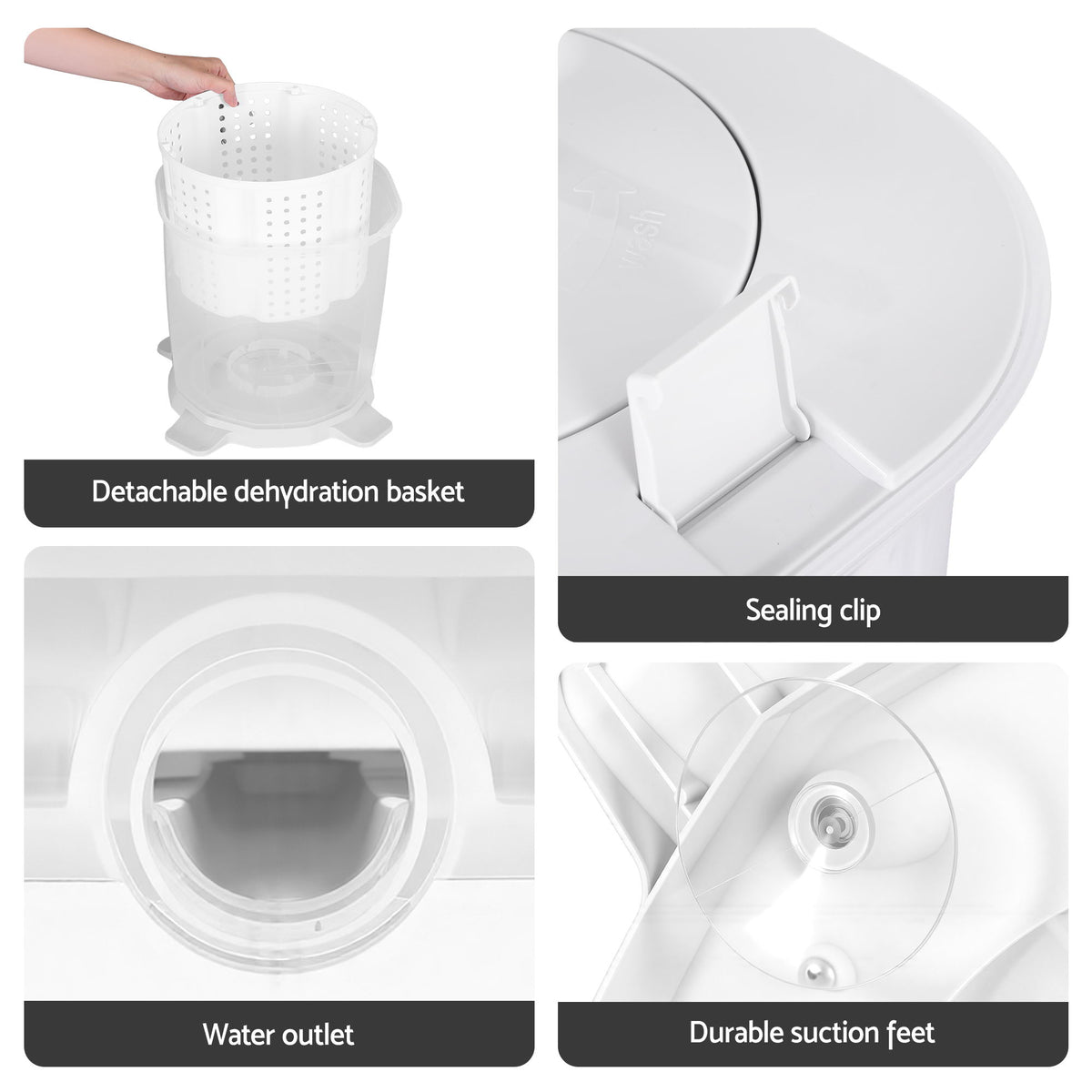 Devanti Portable Washing Machine Manual Spin Dryer Compact for Camping and Caravan