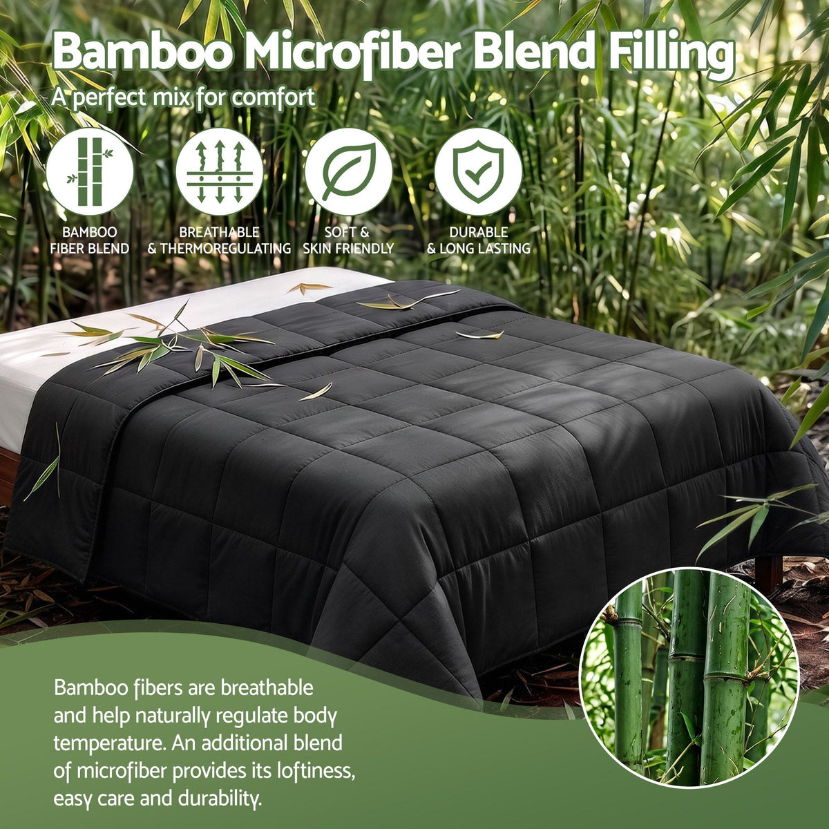 Giselle 200GSM Bamboo Microfibre Queen Quilt Lightweight All Season Doona Duvet