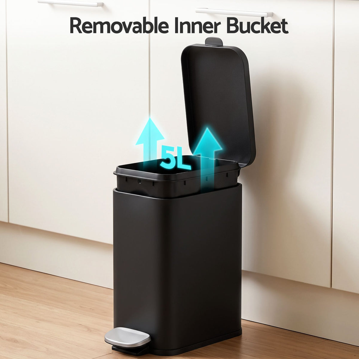 Cefito Pedal Rubbish Bin Trash Can Carbon Steel Removable Bucket 5L Black