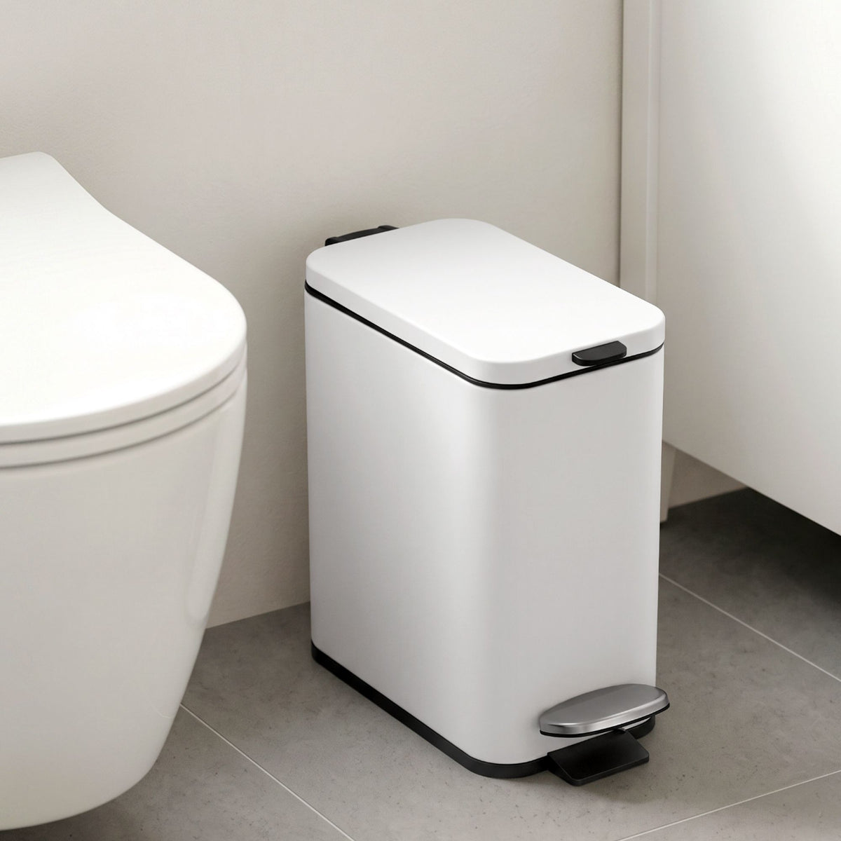 Cefito Pedal Rubbish Bin Trash Can Carbon Steel Removable Bucket 5L White