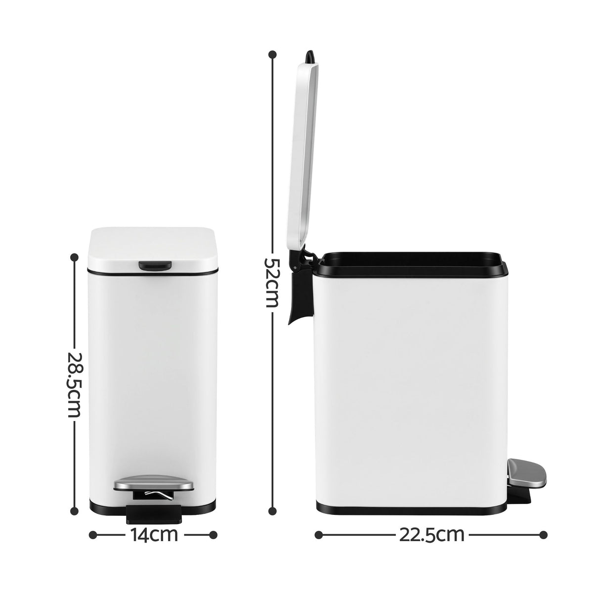 Cefito Pedal Rubbish Bin Trash Can Carbon Steel Removable Bucket 5L White