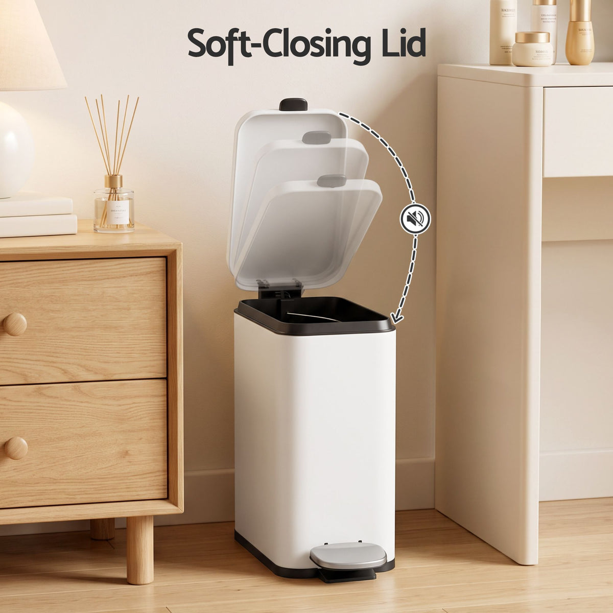 Cefito Pedal Rubbish Bin Trash Can Carbon Steel Removable Bucket 5L White
