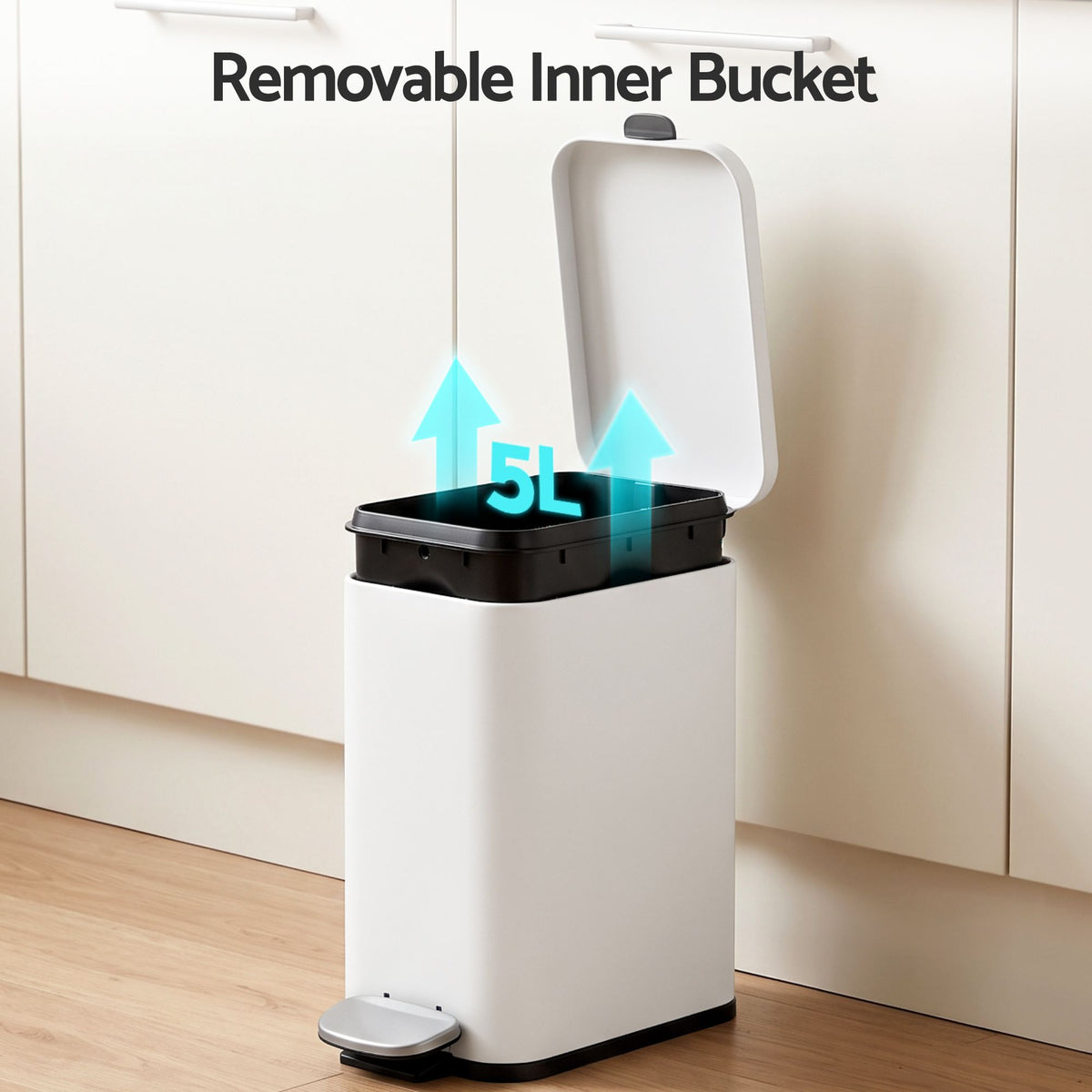 Cefito Pedal Rubbish Bin Trash Can Carbon Steel Removable Bucket 5L White