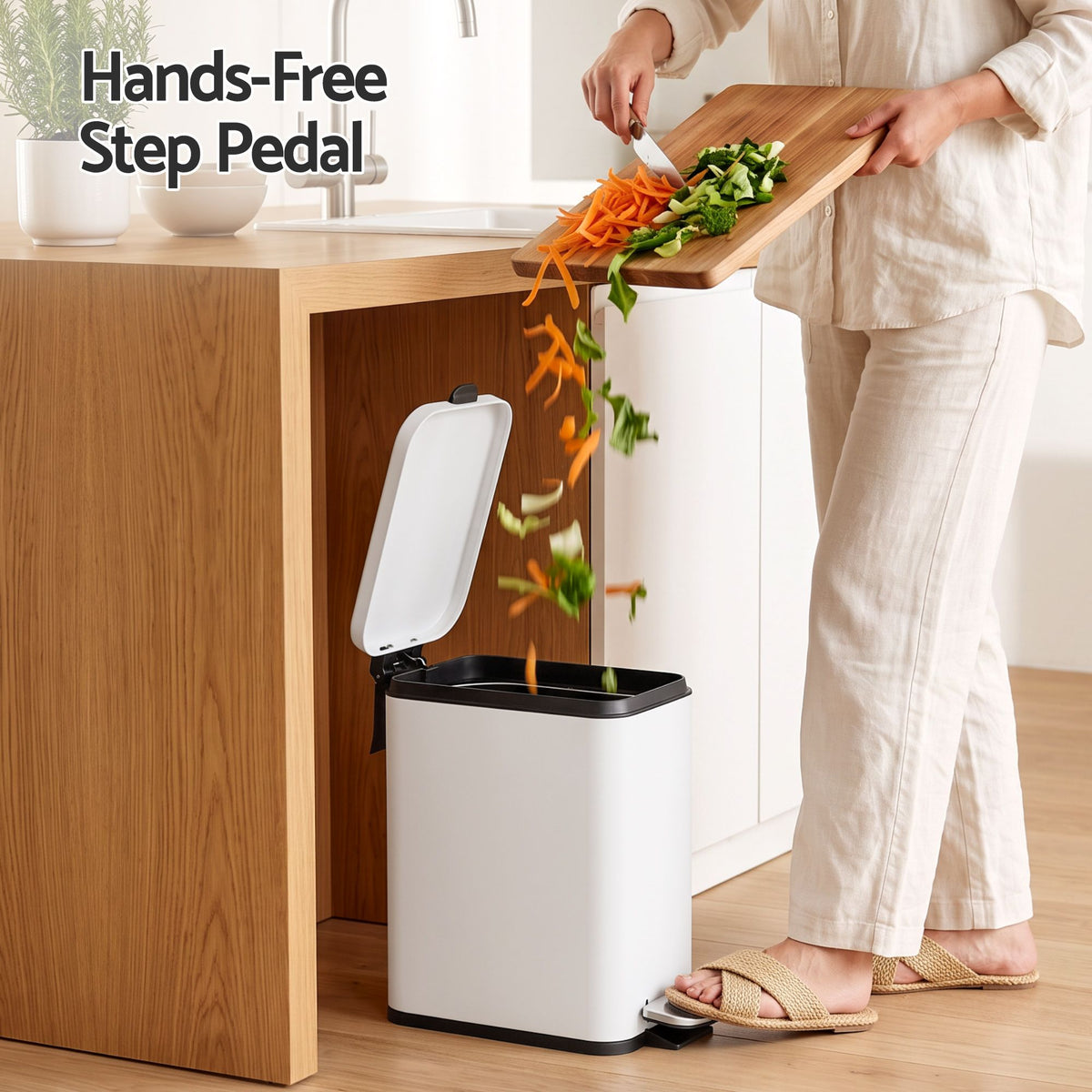 Cefito Pedal Rubbish Bin Trash Can Carbon Steel Removable Bucket 5L White