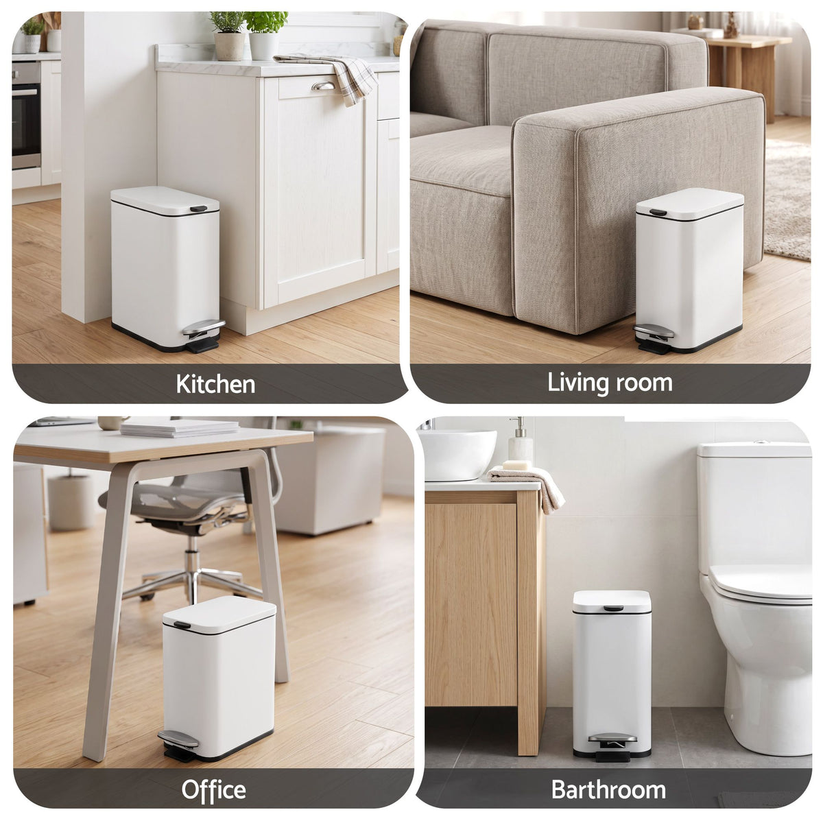 Cefito Pedal Rubbish Bin Trash Can Carbon Steel Removable Bucket 5L White