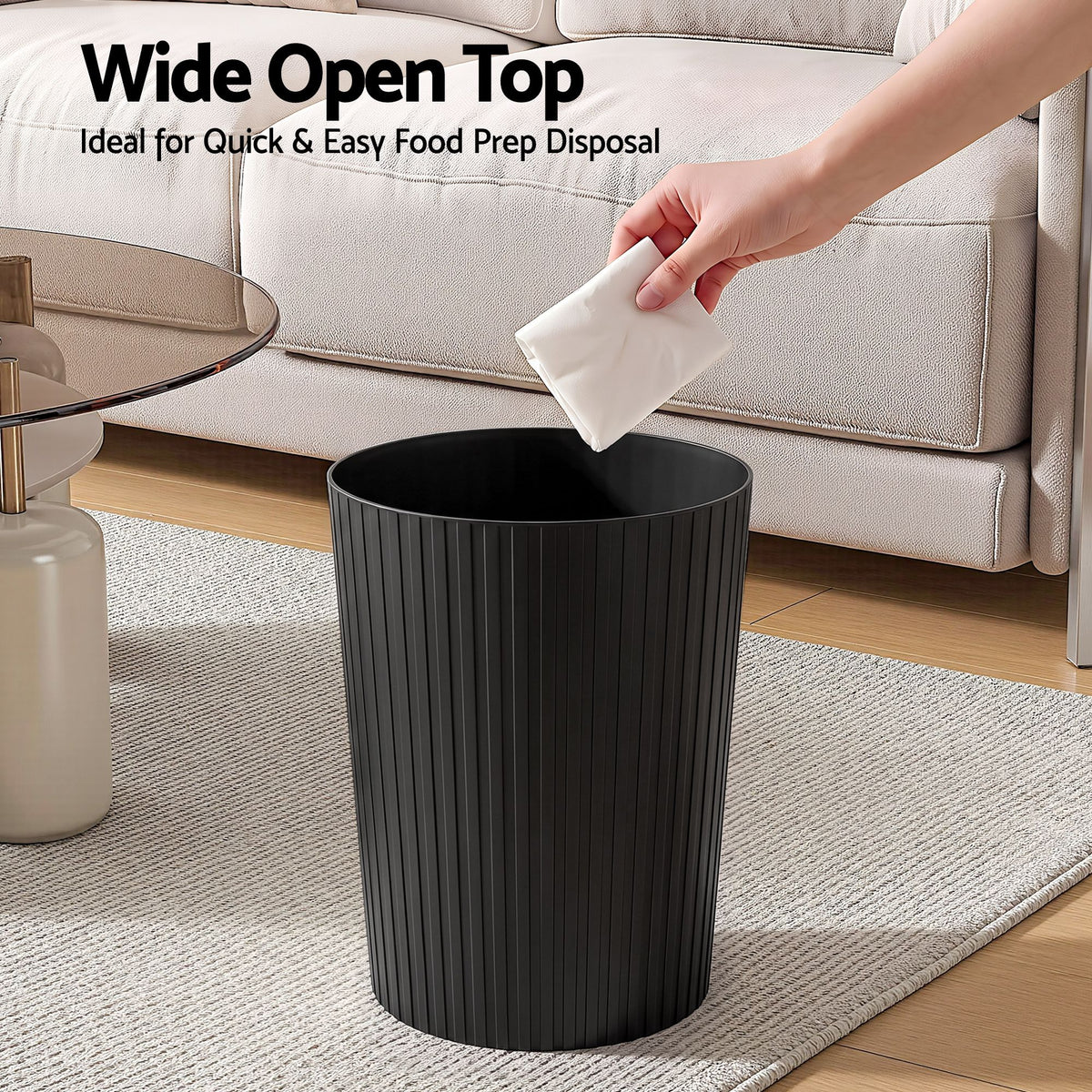 Cefito 8L Open Top Rubbish Bins Waste Bin Trash Can Storage Dustbin Black