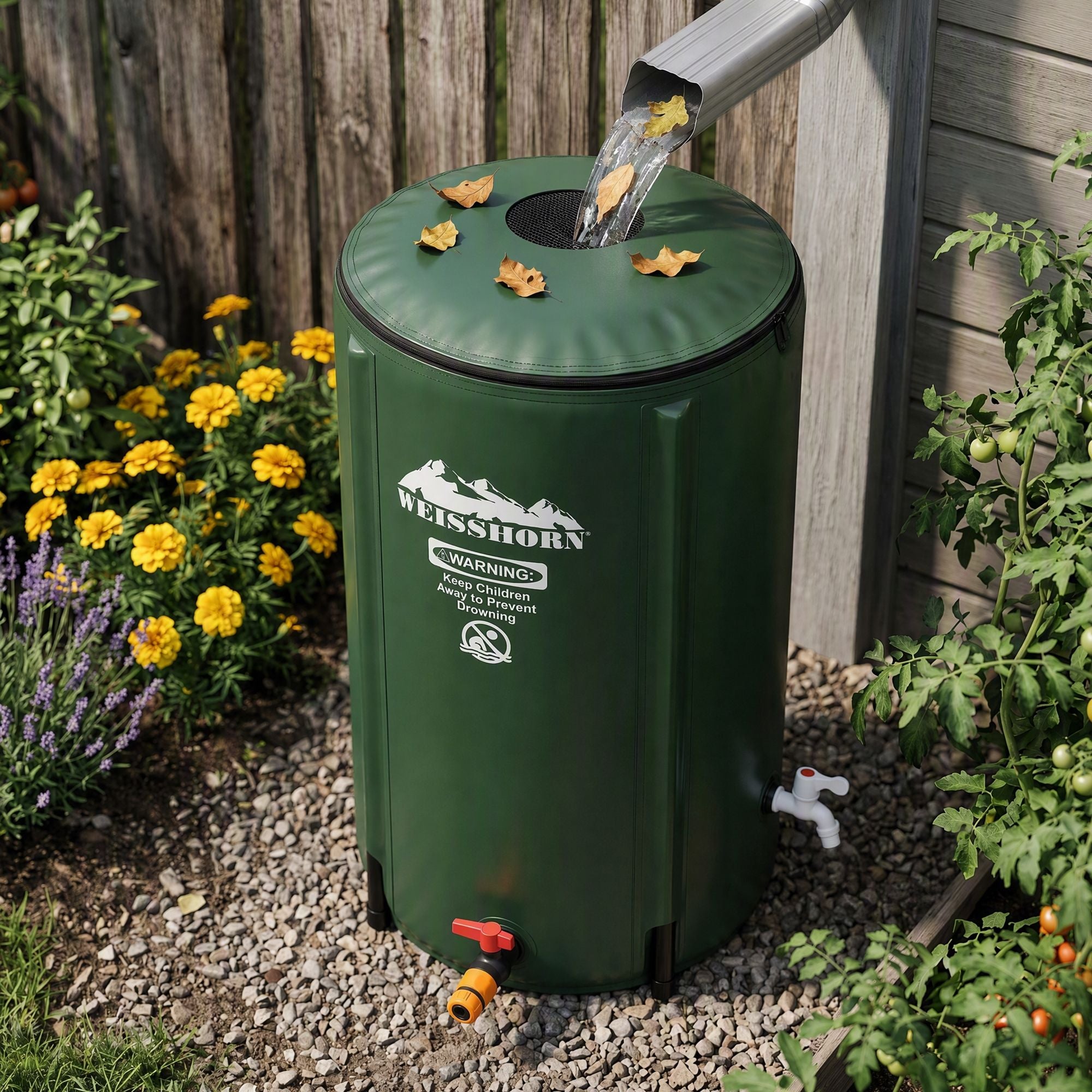 Weisshorn 100L Collapsible Rain Barrel PVC Water Tank Storage Irrigation Green