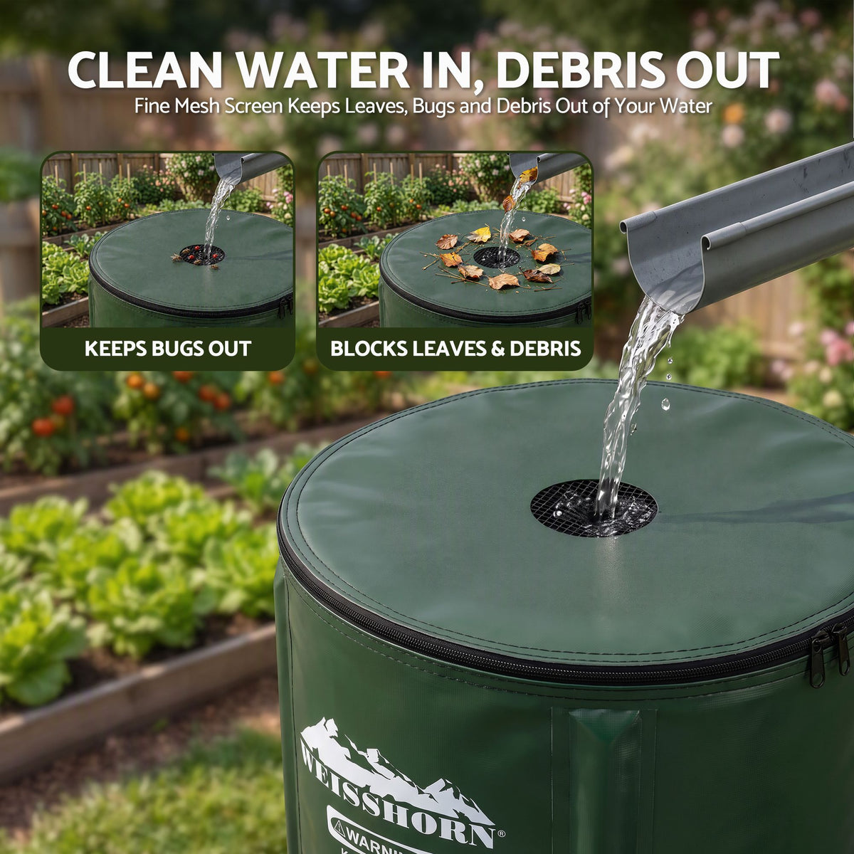 Weisshorn 100L Collapsible Rain Barrel PVC Water Tank Storage Irrigation Green