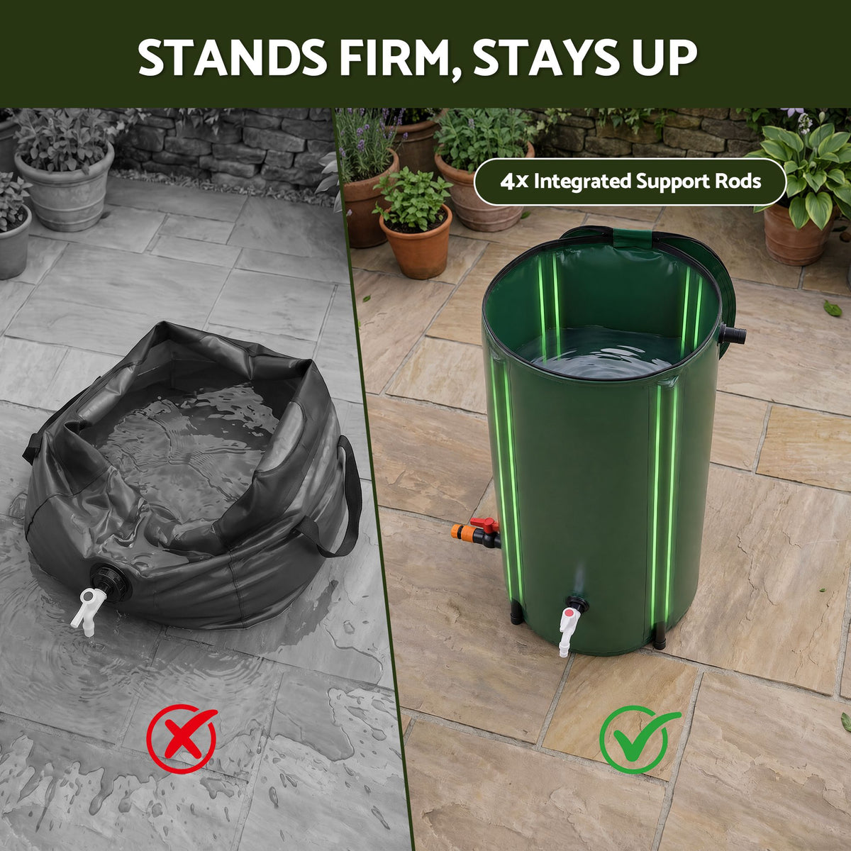Weisshorn 100L Collapsible Rain Barrel PVC Water Tank Storage Irrigation Green