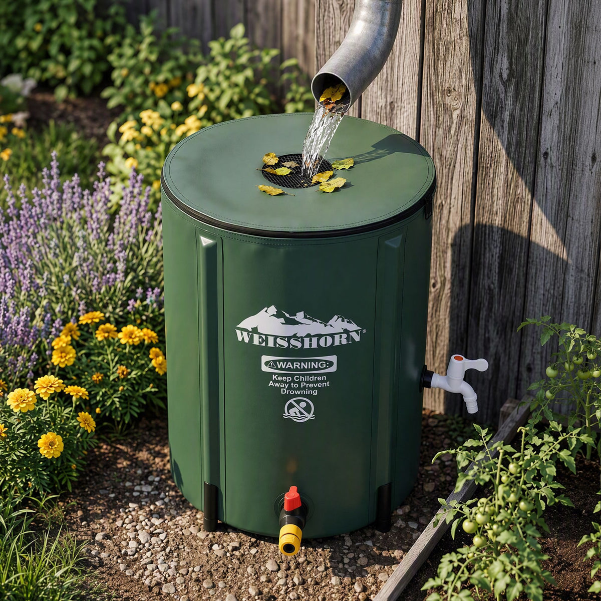 Weisshorn 50L Collapsible Rain Barrel PVC Water Tank Storage Irrigation Green