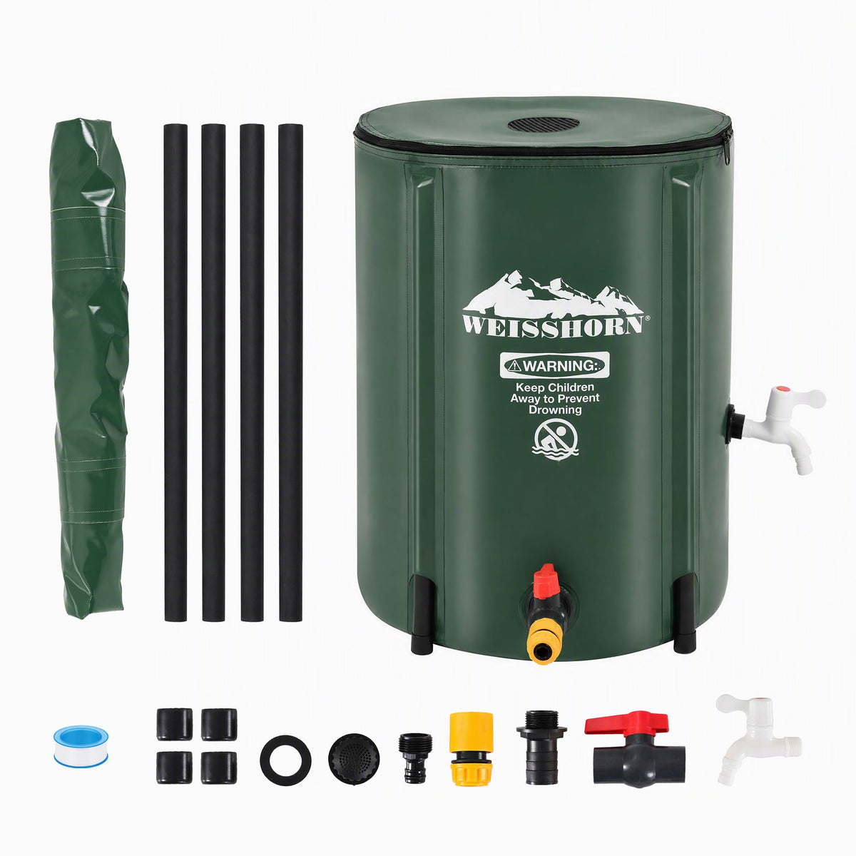 Weisshorn 50L Collapsible Rain Barrel PVC Water Tank Storage Irrigation Green